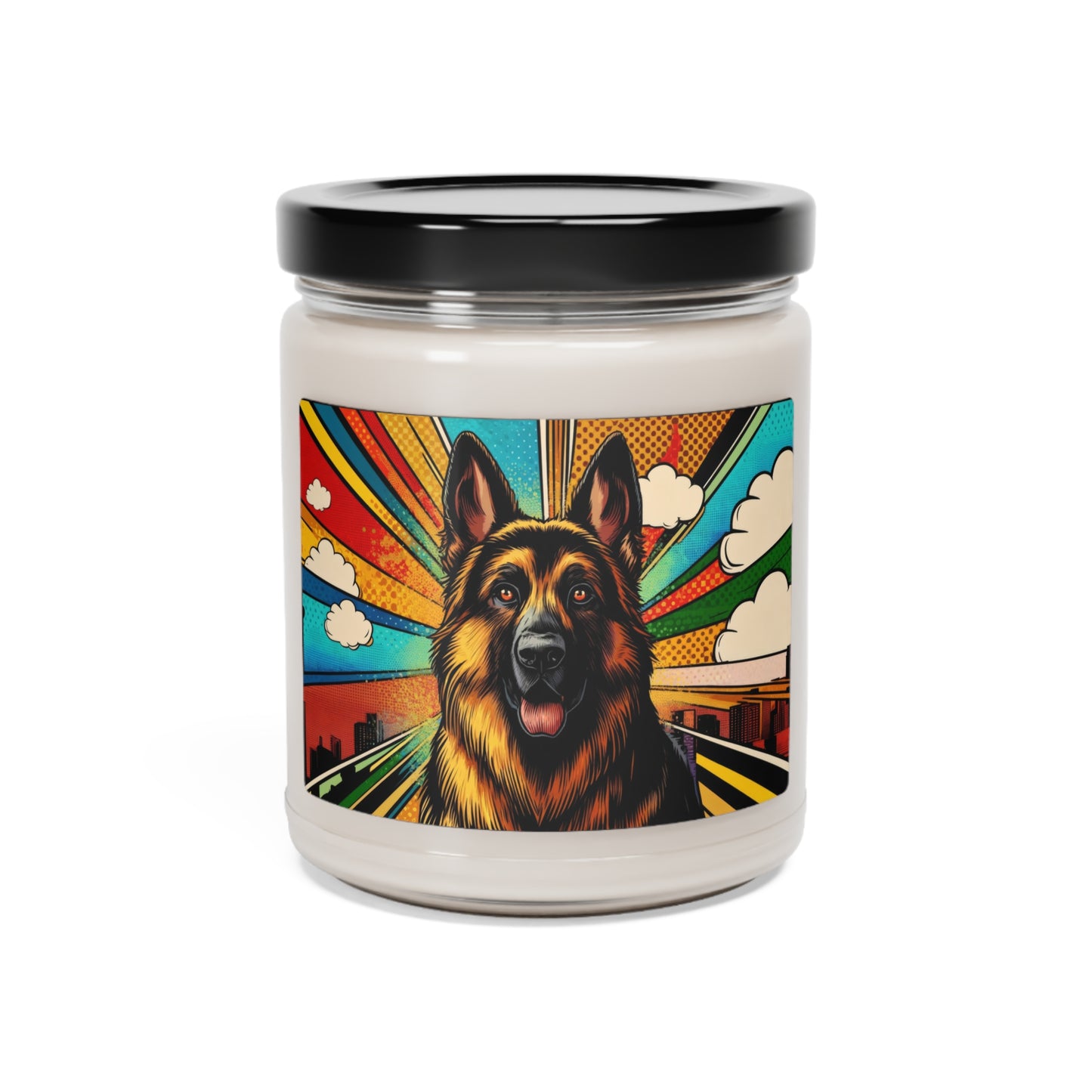 Comic style German Shepherd Scented Soy Candle, 9oz