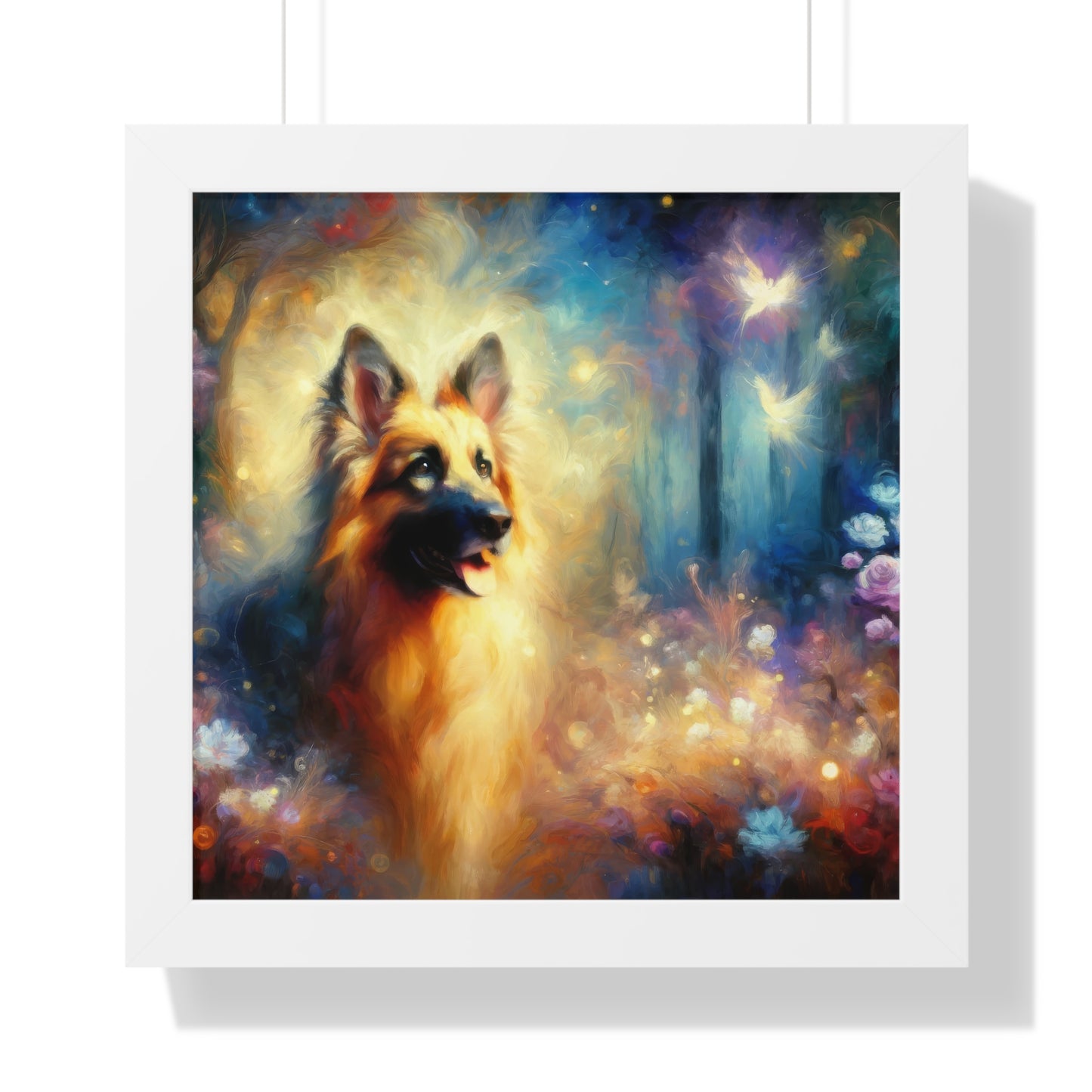 Fairy tale and impressionism German Shepherd Framed Poster Painting 16x16