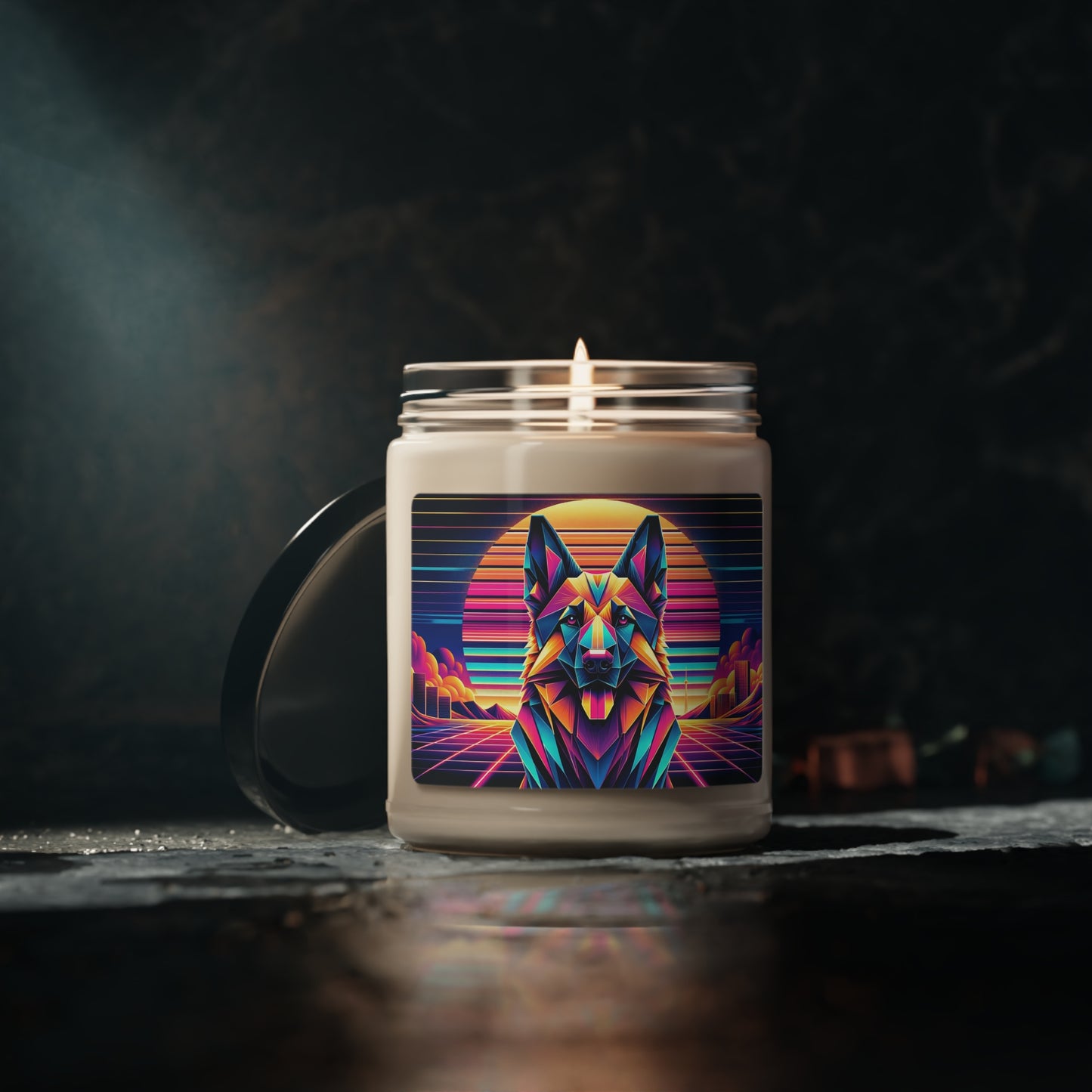 Origami and polyart German Shepherd Scented Soy Candle, 9oz