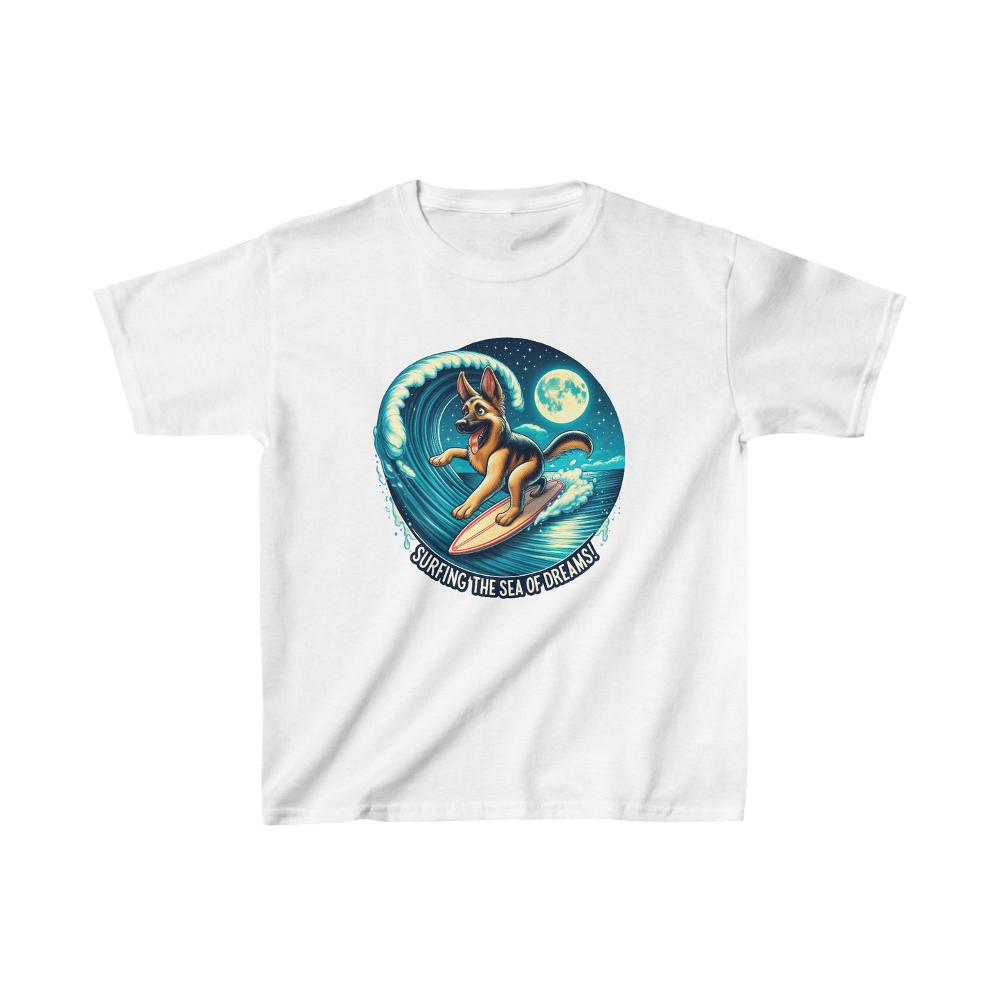 Surfing the Sea of Dreams Kids Size T-Shirt (Multi colors) (German Shepherd)