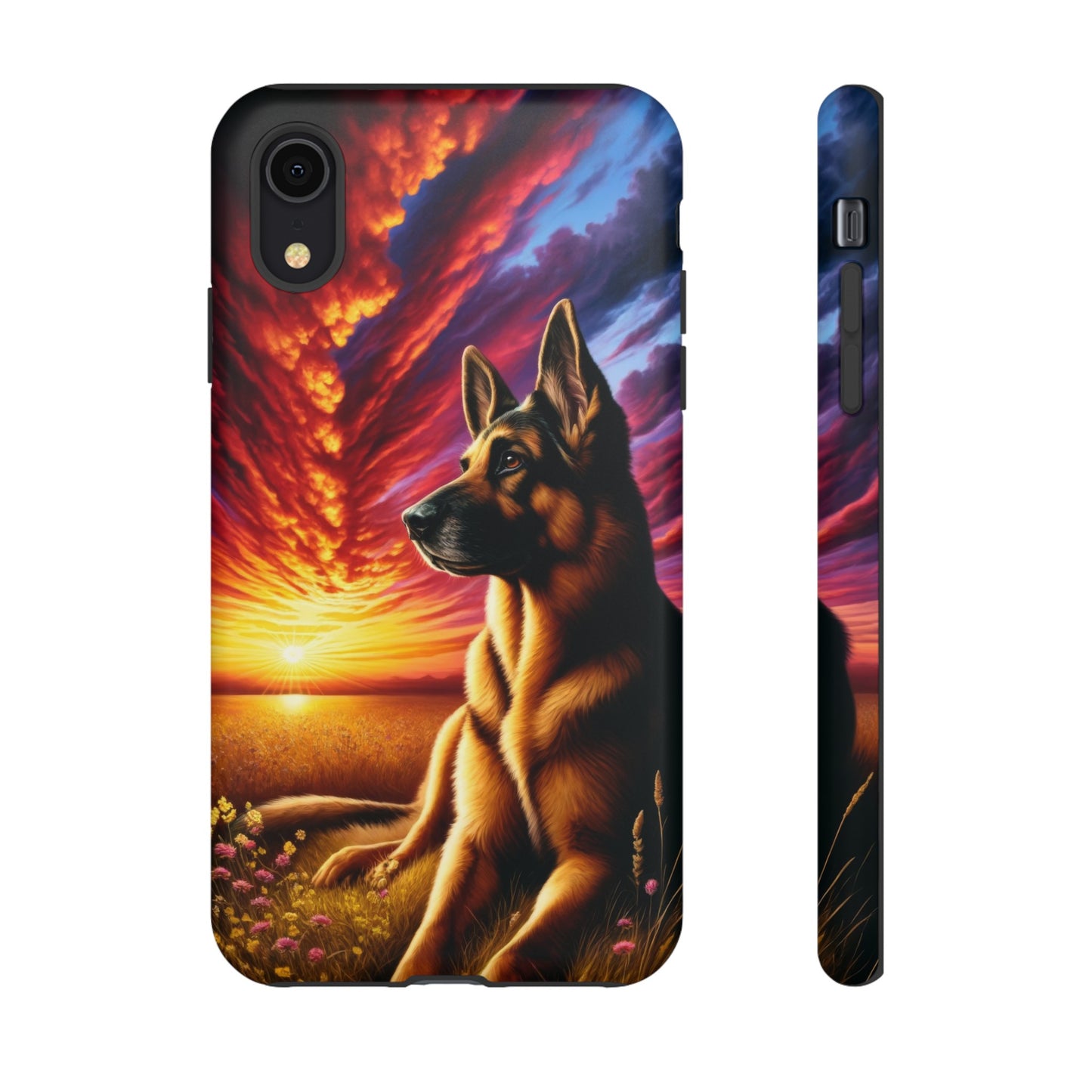 German Shepherd Watching a Sunset Phone Case