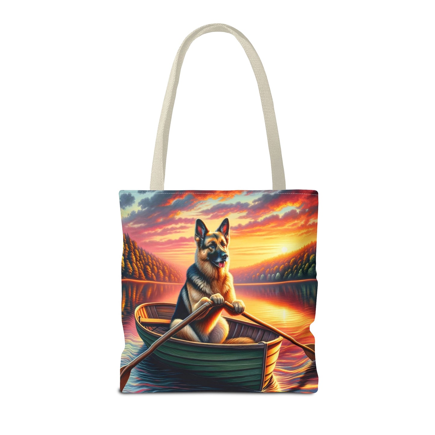 German Shepherd Rowing a Boat Tote Bag