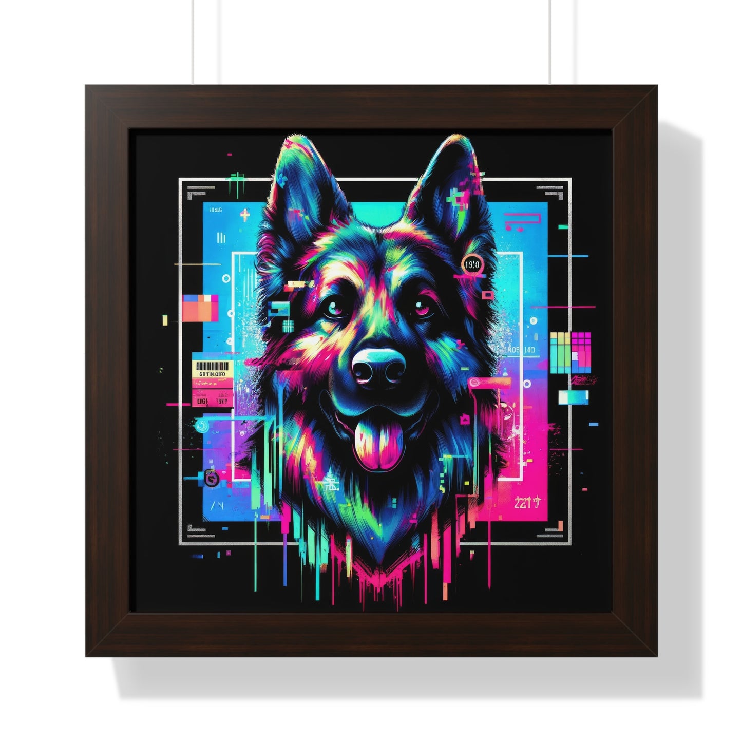 Neon graffiti German Shepherd Framed Poster Painting 16x16