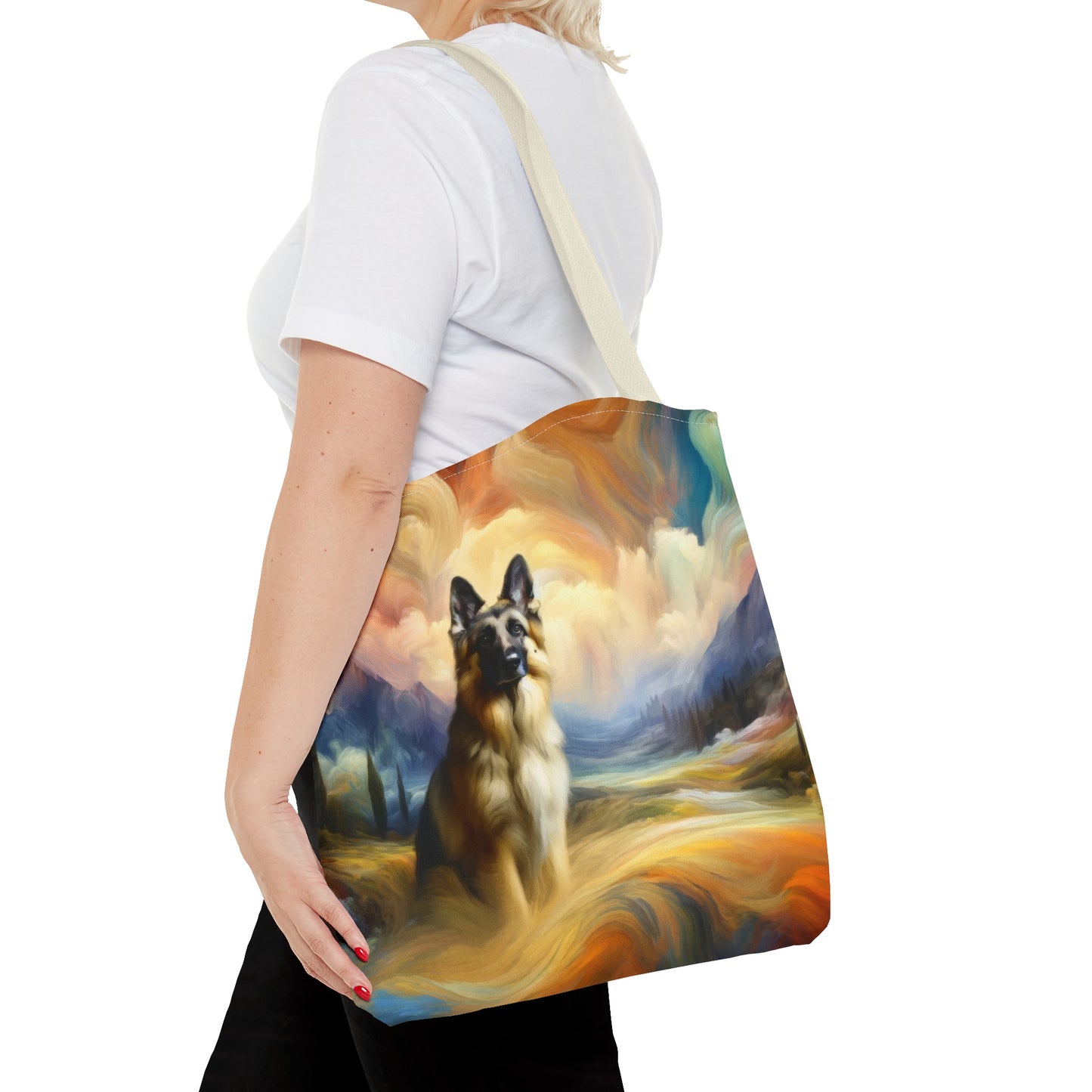 German Shepherd in an impressionist and surreal landscape Tote Bag