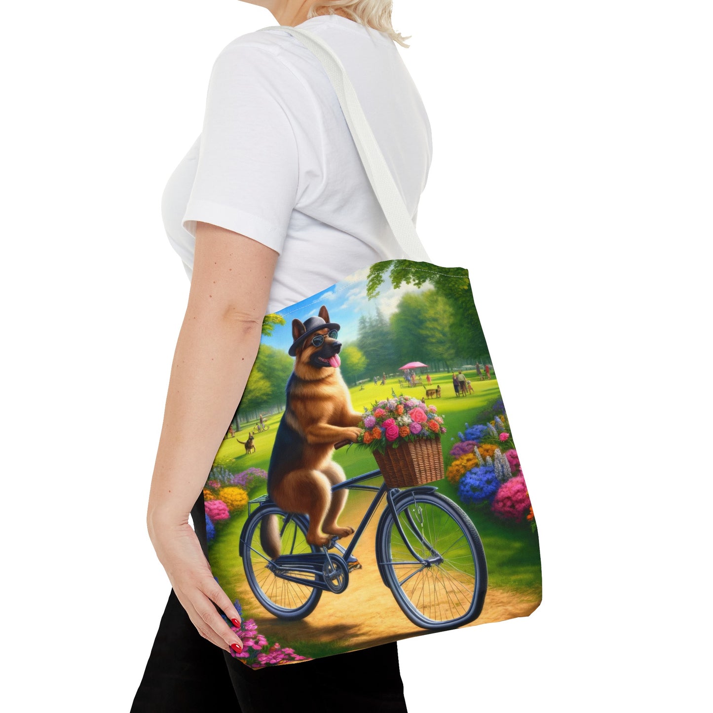 German Shepherd Riding a Bicycle Tote Bag