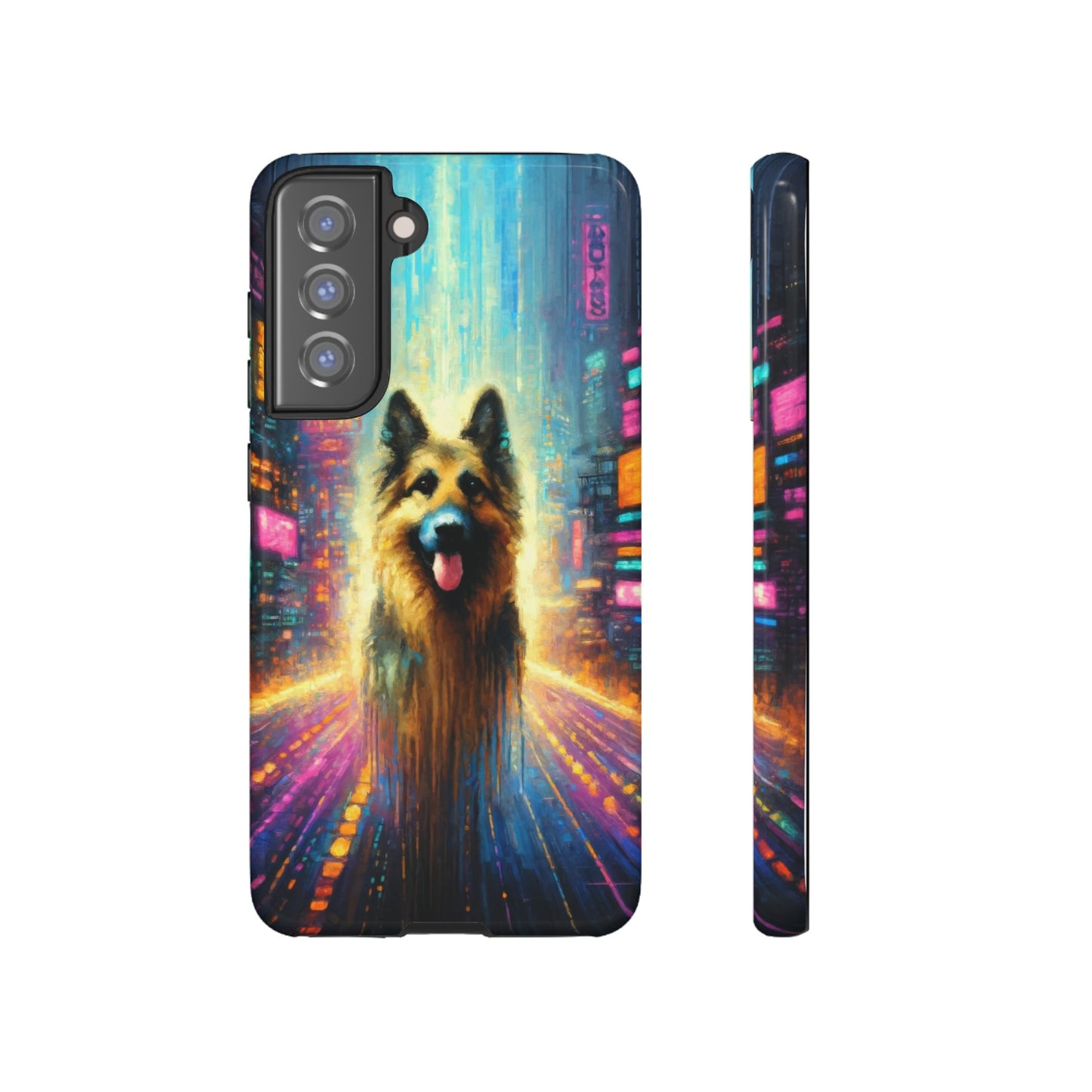 Impressionism meets cyberpunk German Shepherd Phone Case