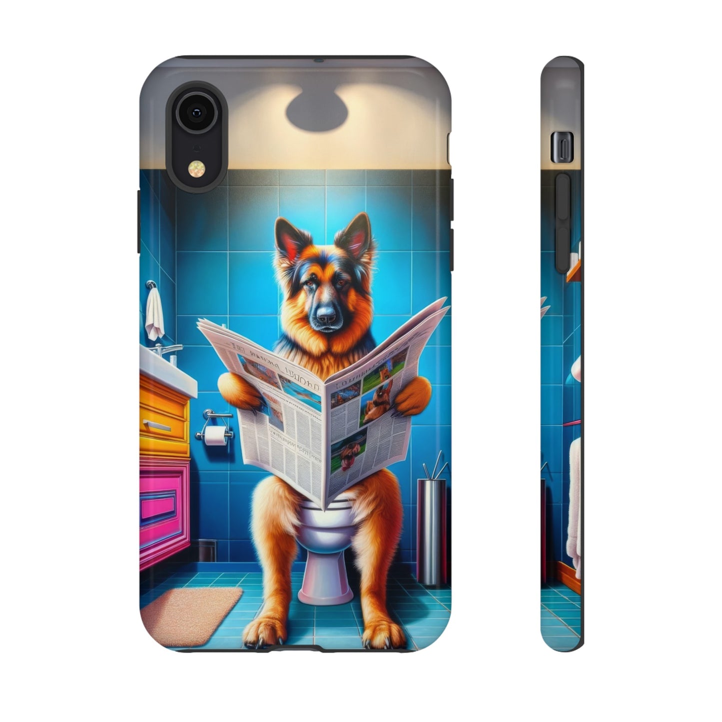 German Shepherd using a toilet Phone Case