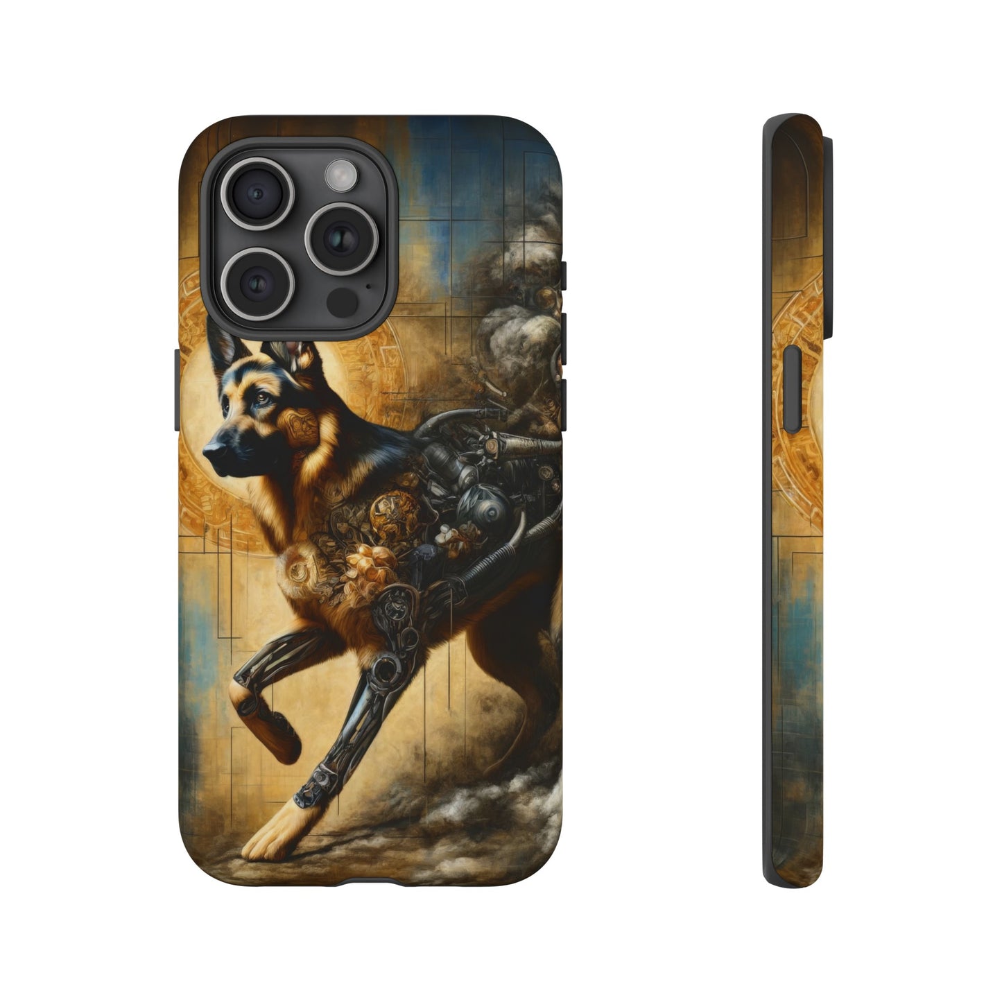 Byzantine, charcoal, and cybernetic German Shepherd Phone Case