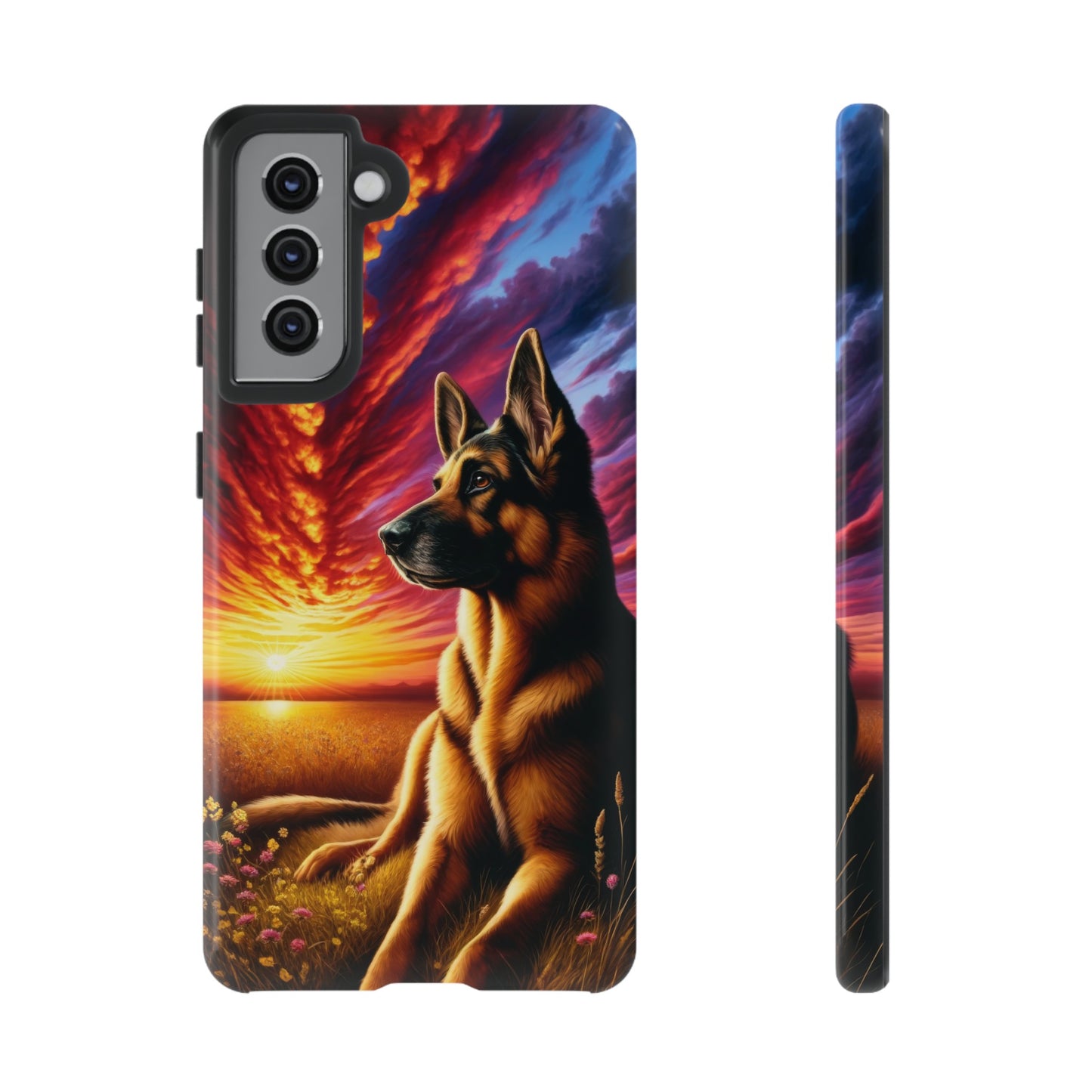 German Shepherd Watching a Sunset Phone Case