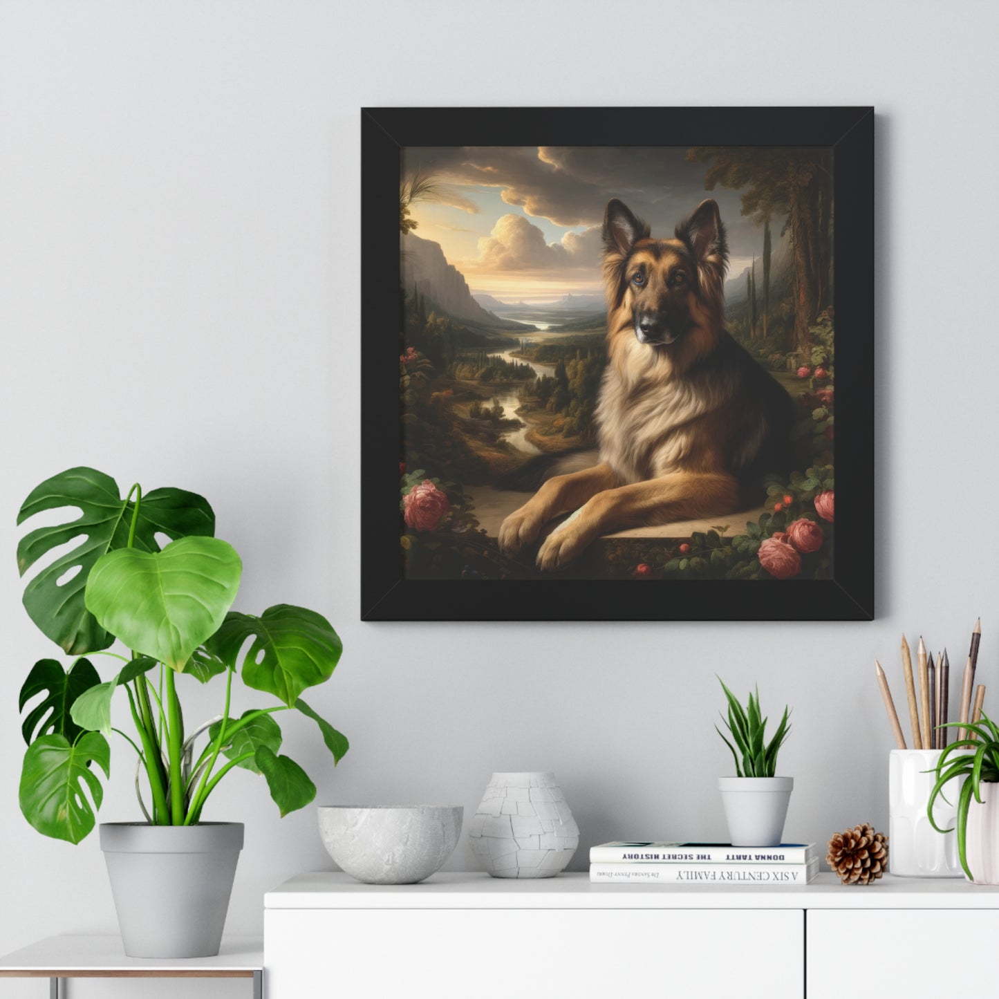 Romanticism inspired German Shepherd Framed Poster Painting 16x16