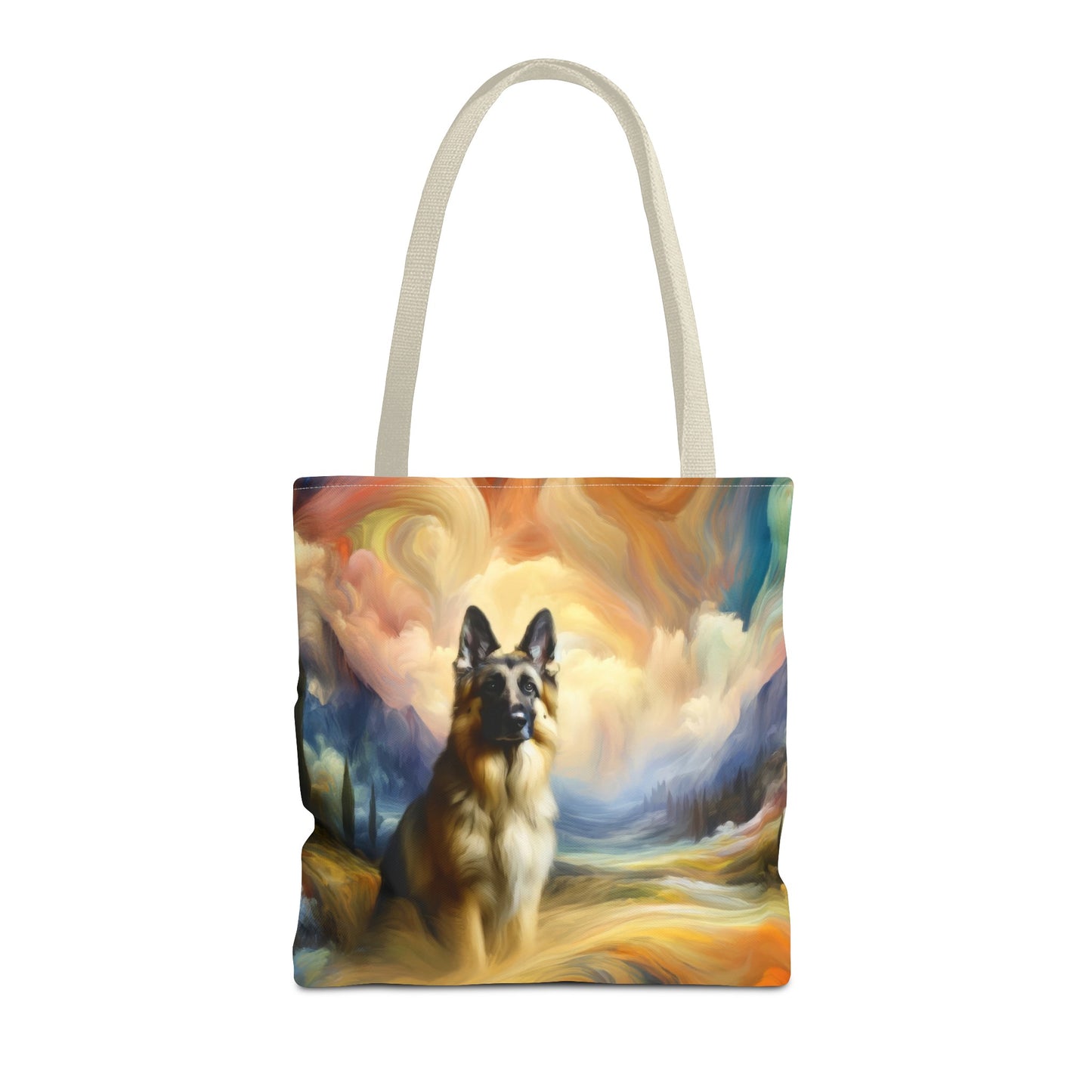 German Shepherd in an impressionist and surreal landscape Tote Bag