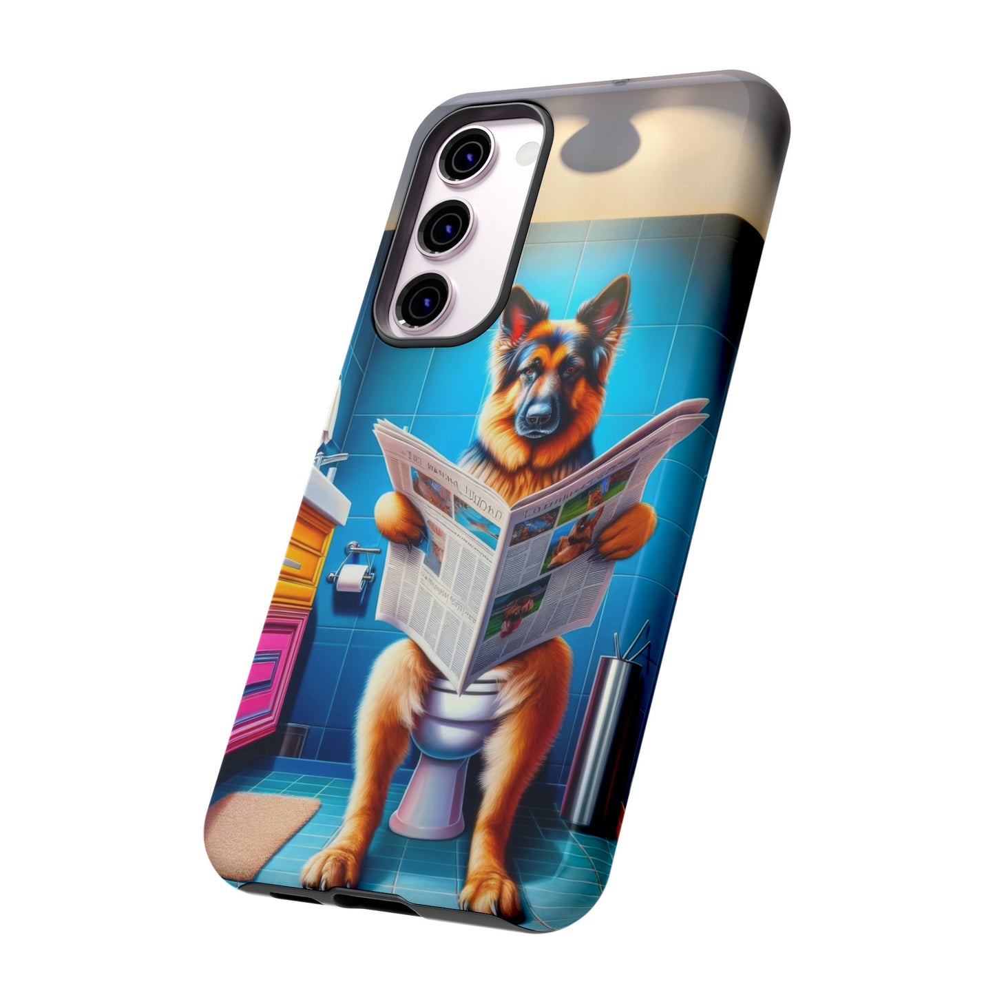 German Shepherd using a toilet Phone Case