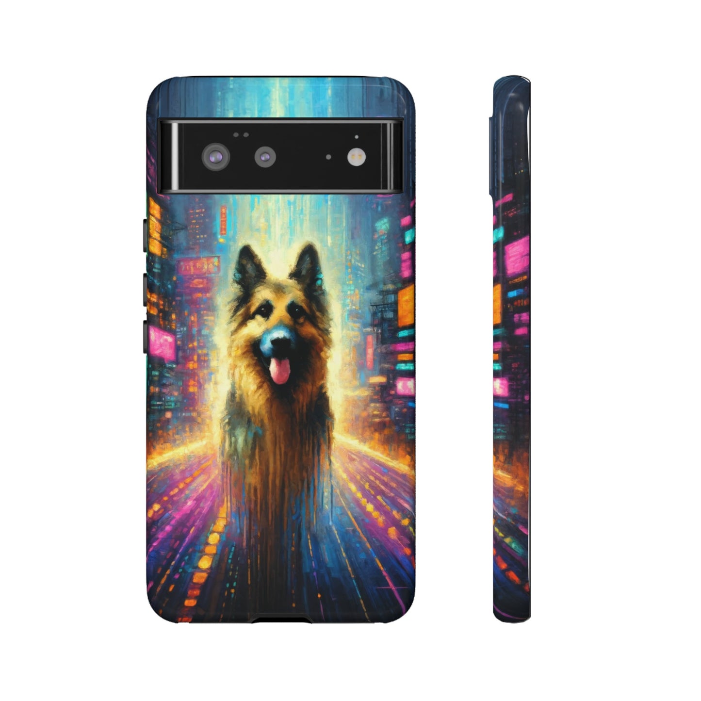 Impressionism meets cyberpunk German Shepherd Phone Case