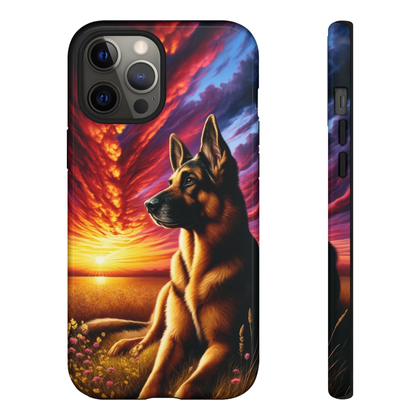 German Shepherd Watching a Sunset Phone Case