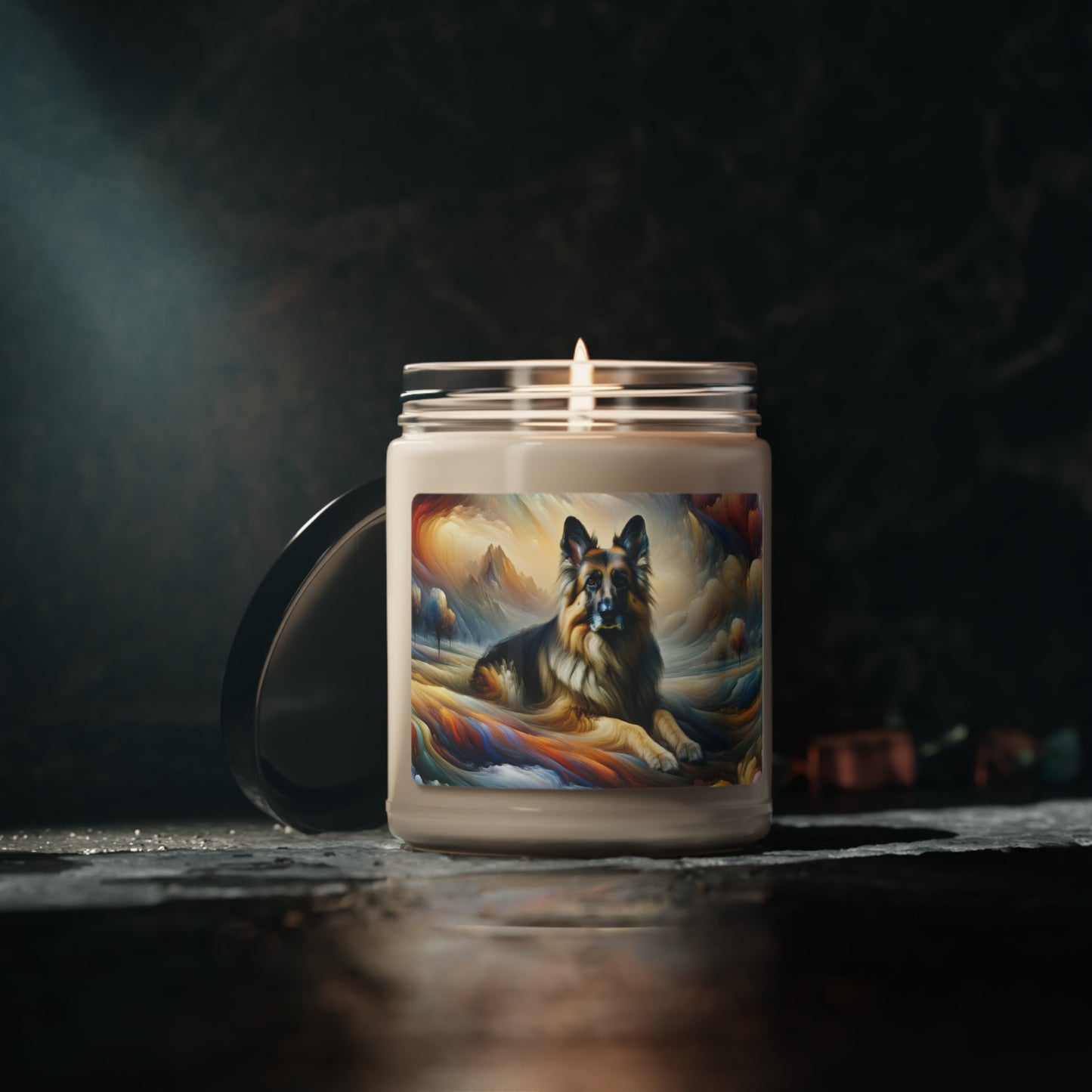 German Shepherd in an impressionist and surreal landscape Scented Soy Candle, 9oz