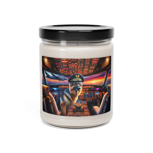 German Shepherd Flying an Airplane Scented Soy Candle, 9oz