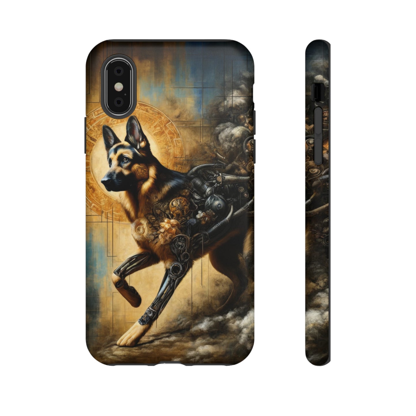 Byzantine, charcoal, and cybernetic German Shepherd Phone Case