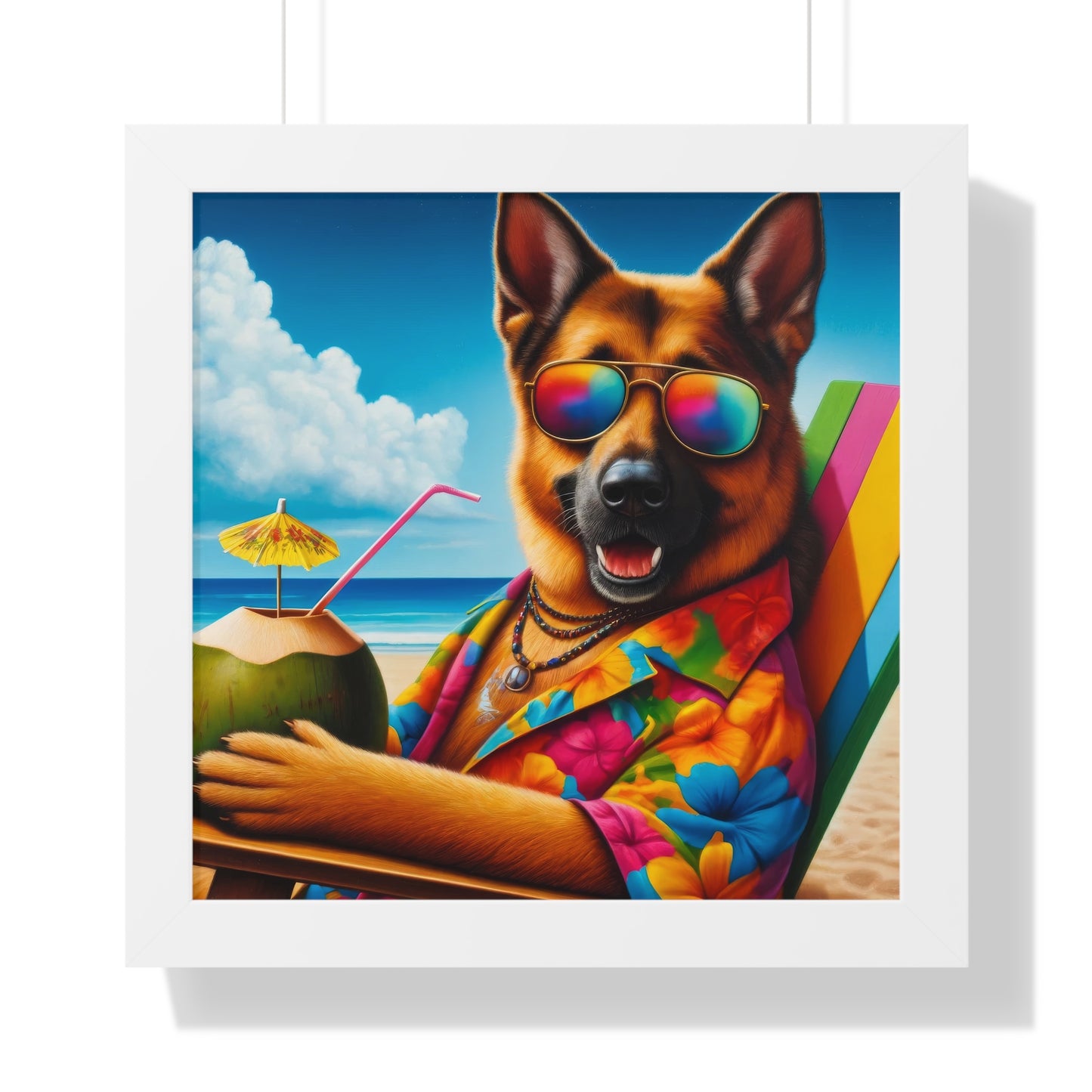 German Shepherd Vacation Framed Poster Painting 16x16