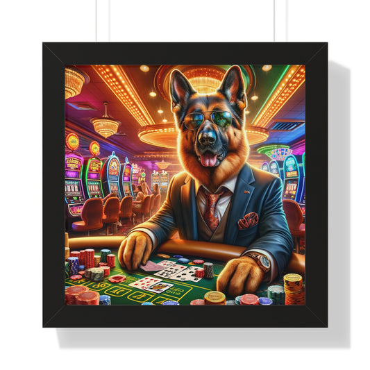 German Shepherd Playing Poker Framed Poster Painting 16x16