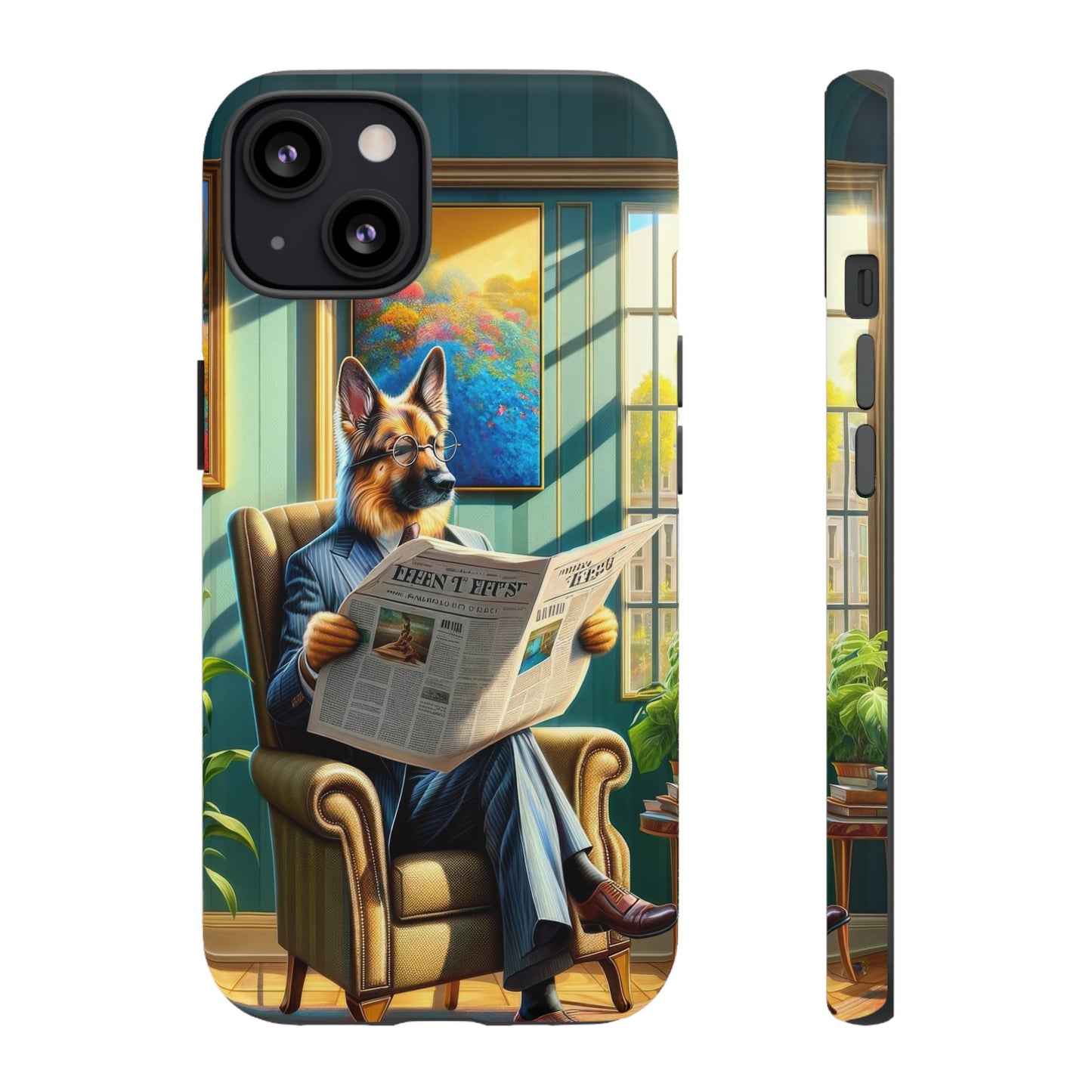 German Shepherd Reading a Newspaper Phone Case