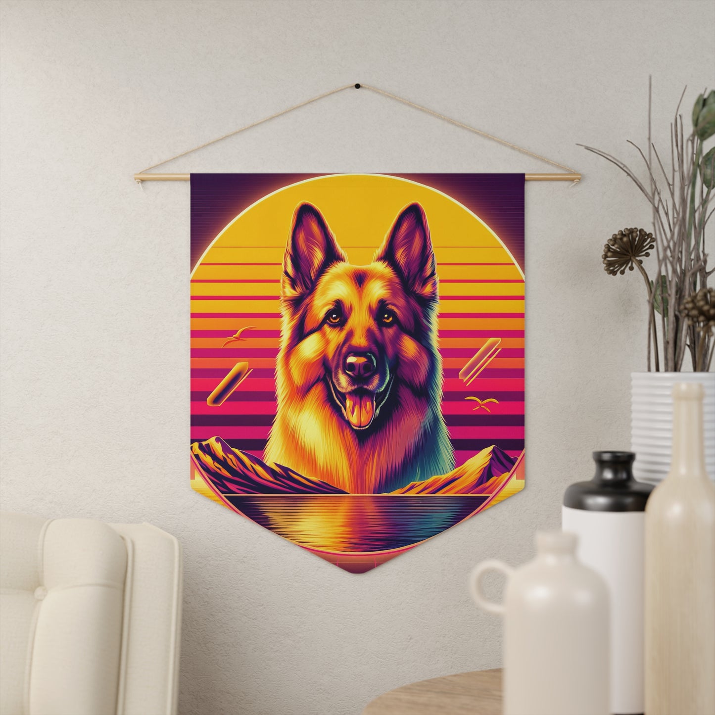 Vaporwave and golden hour German Shepherd Pennant