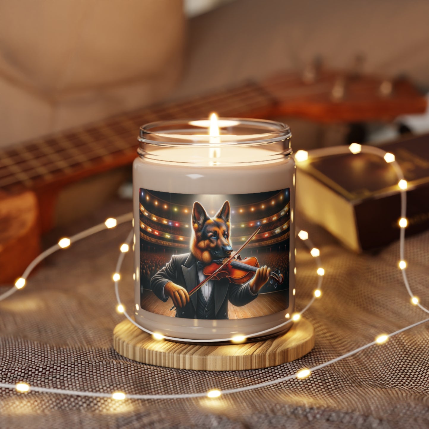 German Shepherd Playing the violin Scented Soy Candle, 9oz