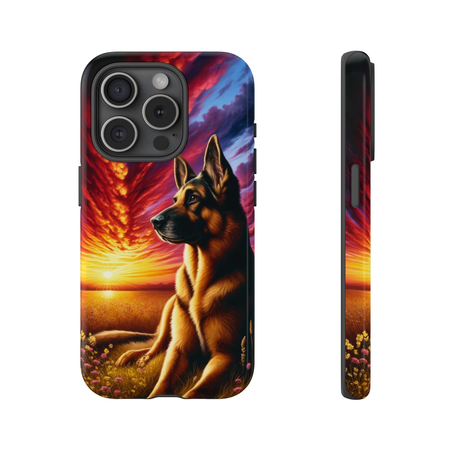 German Shepherd Watching a Sunset Phone Case