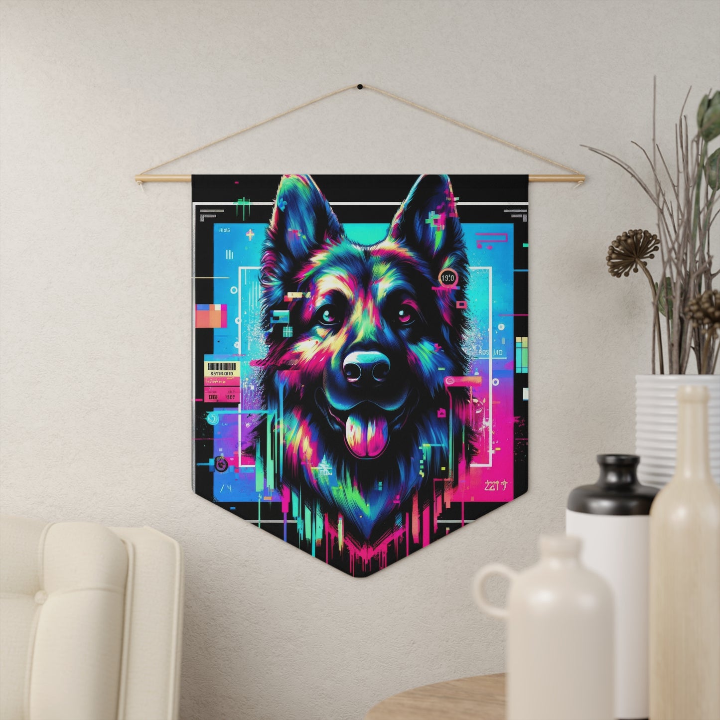 Neon graffiti German Shepherd Pennant