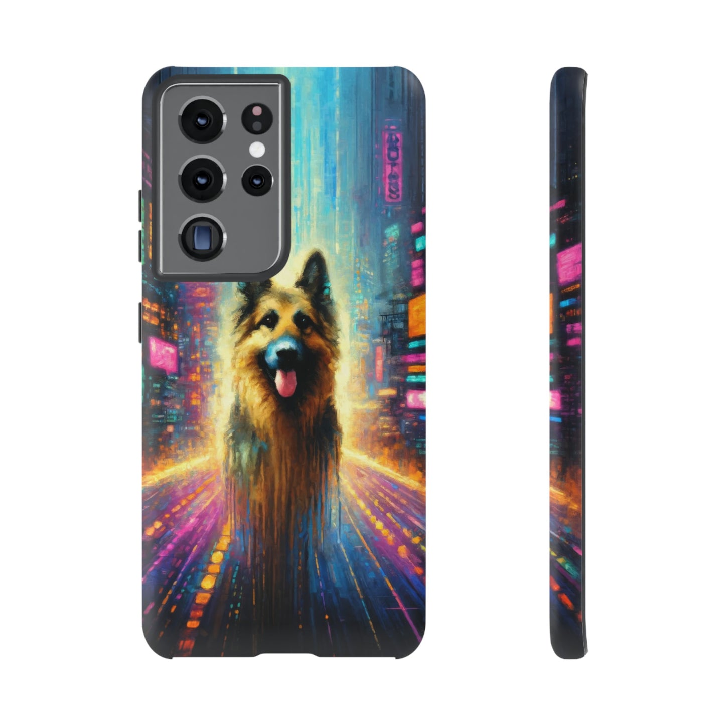 Impressionism meets cyberpunk German Shepherd Phone Case