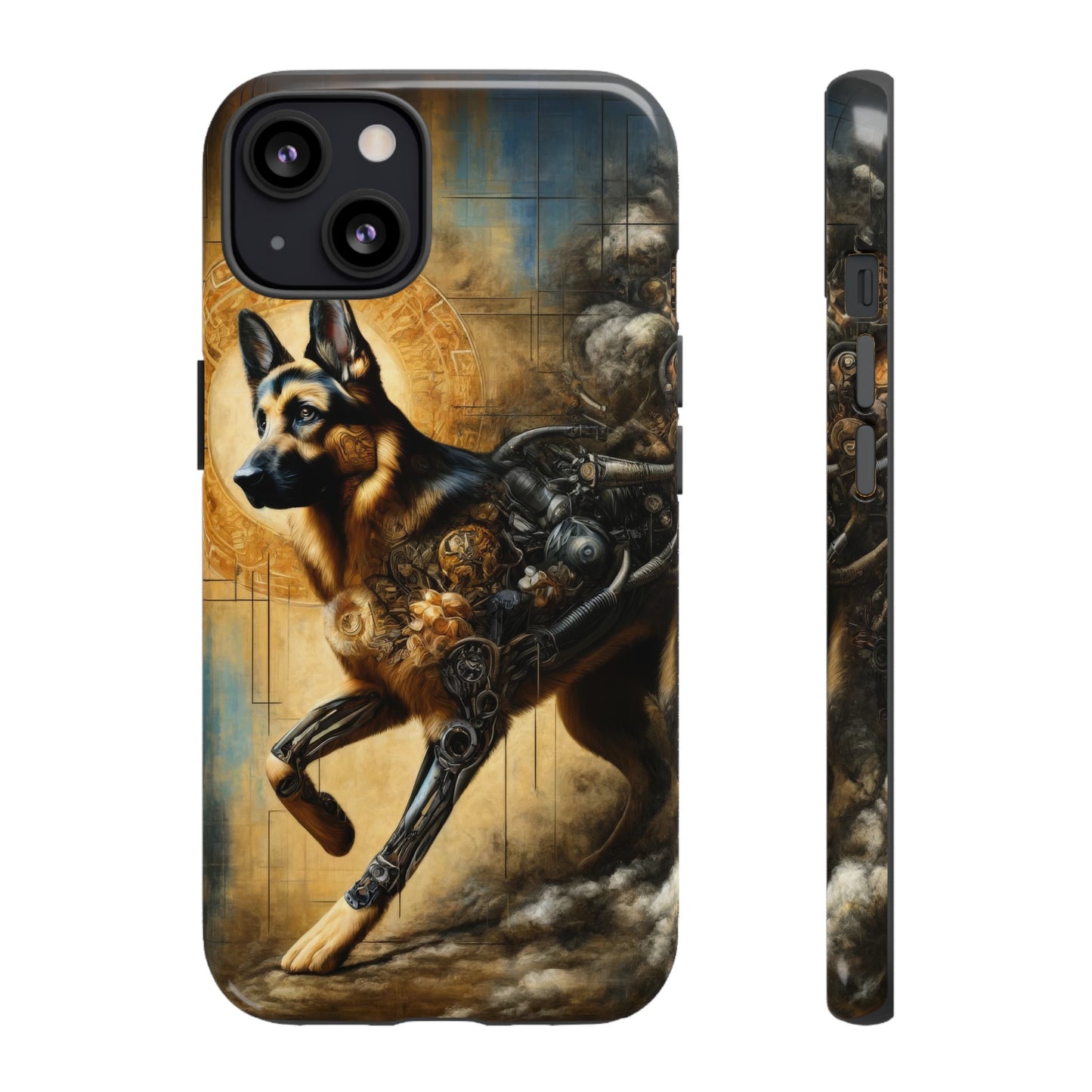 Byzantine, charcoal, and cybernetic German Shepherd Phone Case