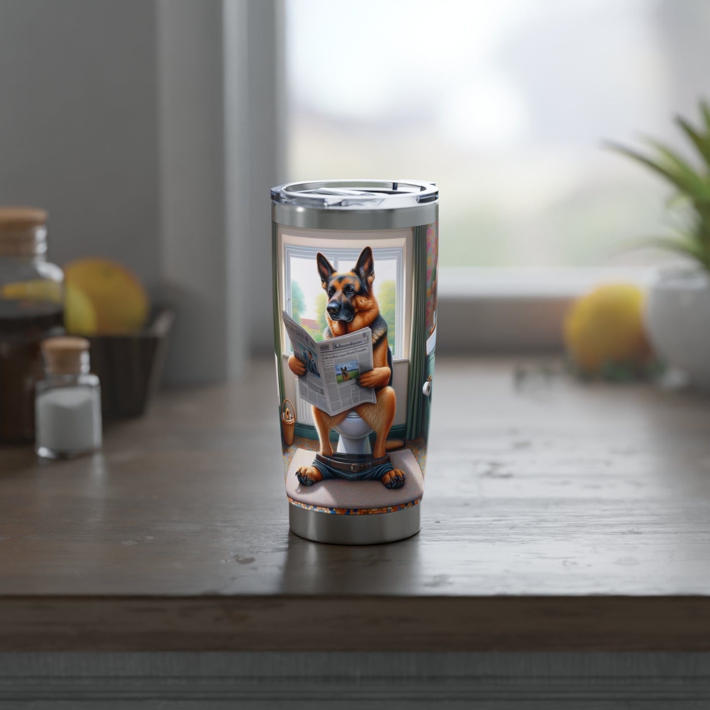 German Shepherd using a toilet 20oz Tumbler