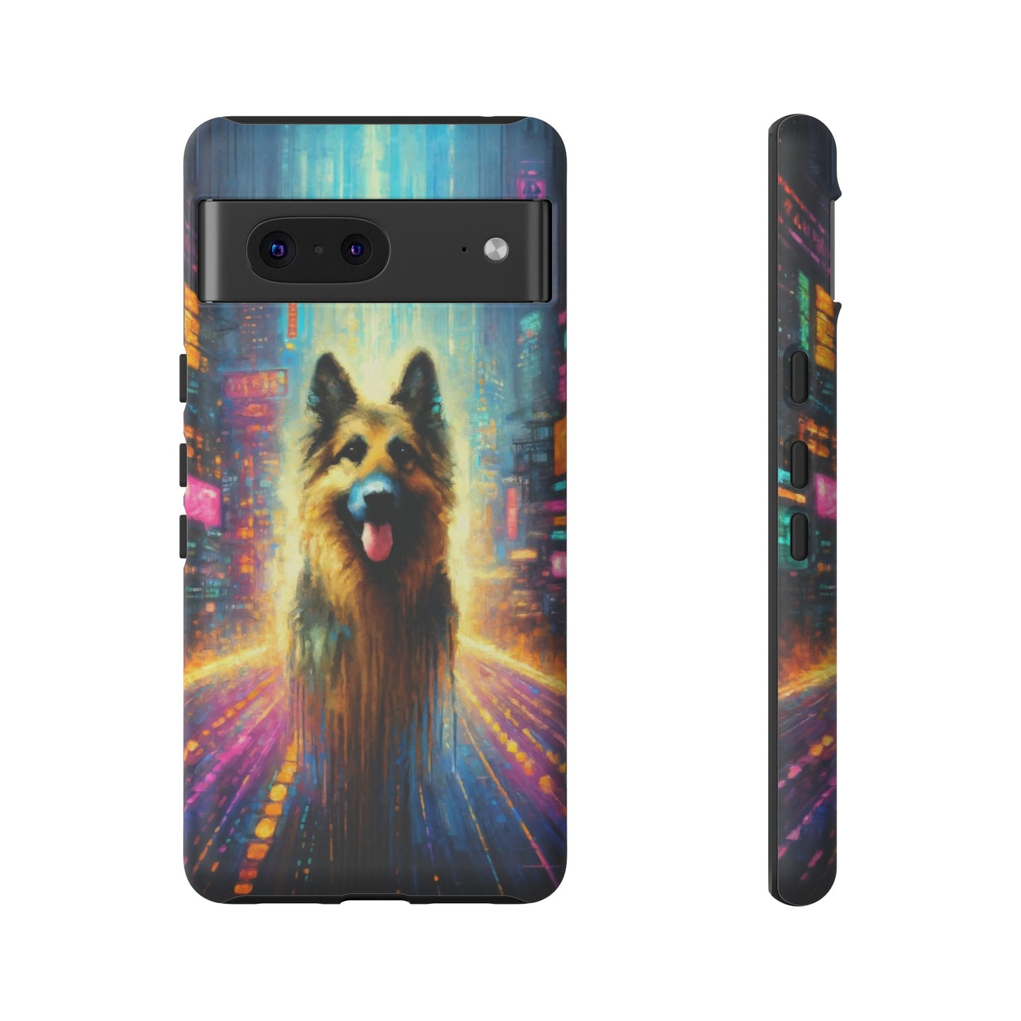 Impressionism meets cyberpunk German Shepherd Phone Case