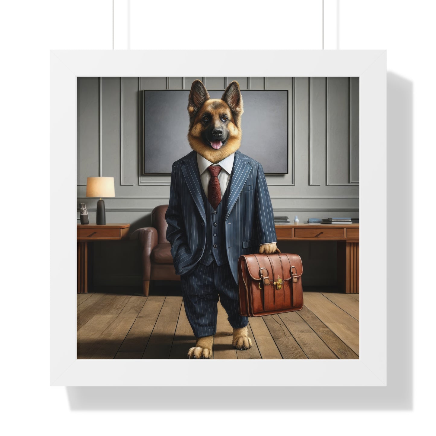 German Shepherd Wearing a Business Suit Framed Poster Painting 16x16