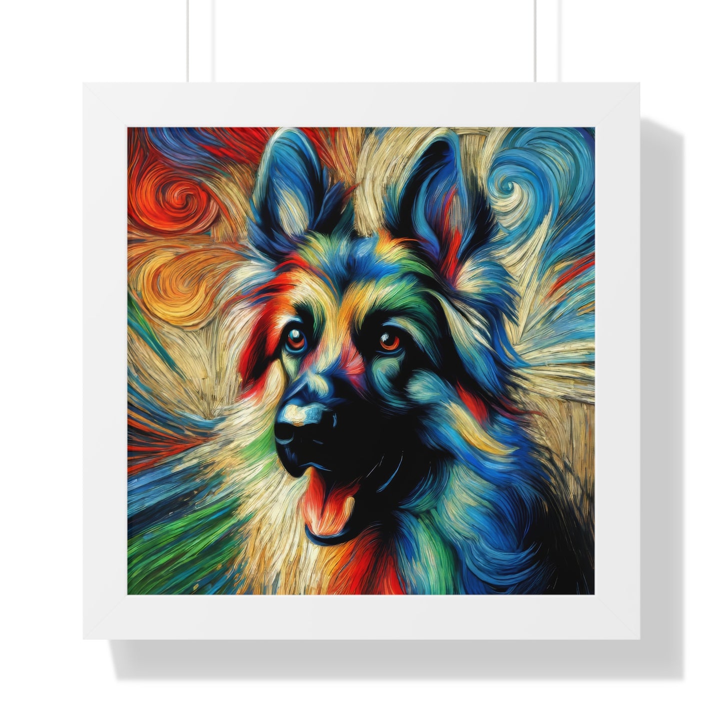 Fauvism scratchboard technique German Shepherd Framed Poster Painting 16x16