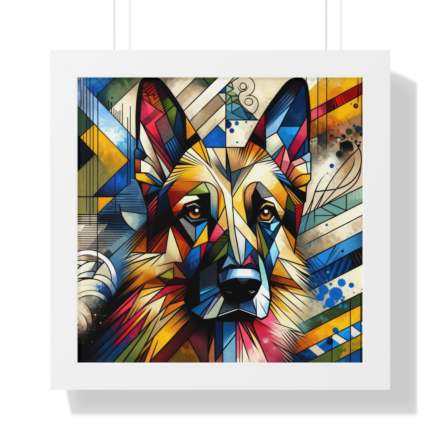 Cubist German Shepherd Framed Poster Painting 16x16