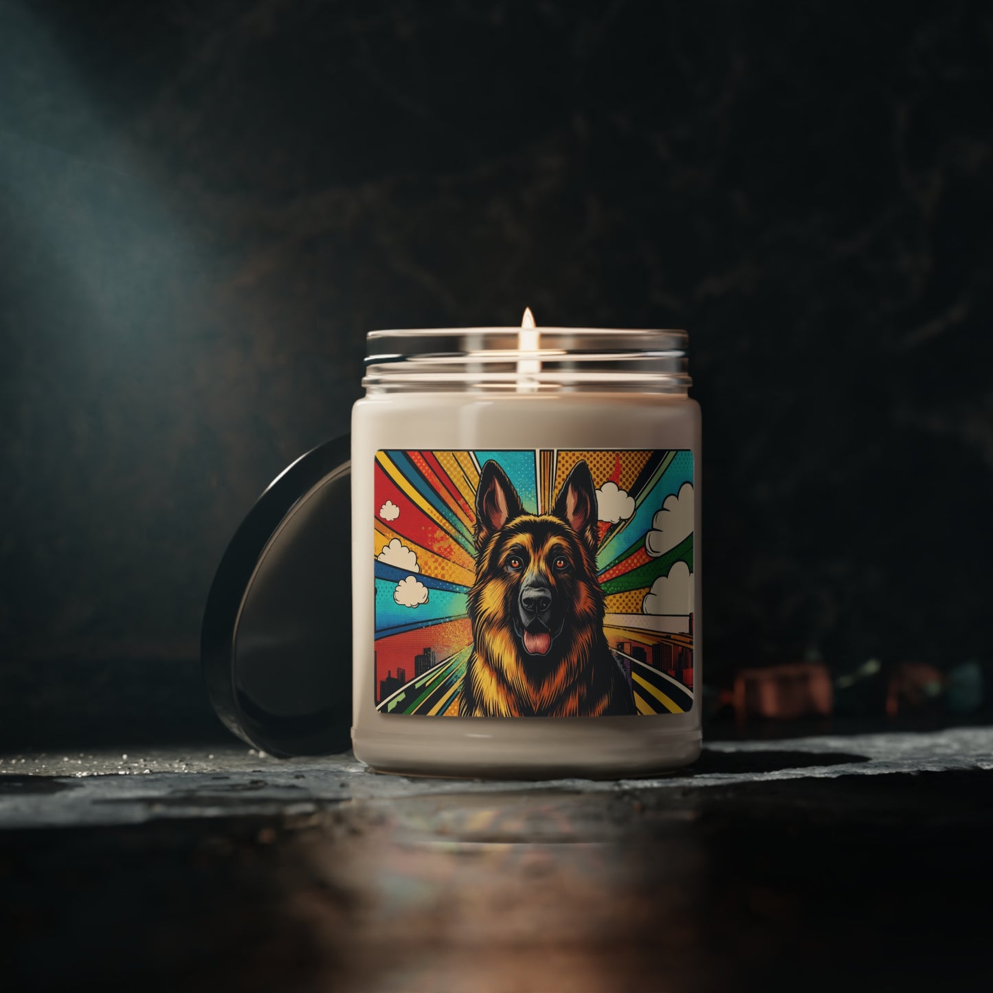 Comic style German Shepherd Scented Soy Candle, 9oz