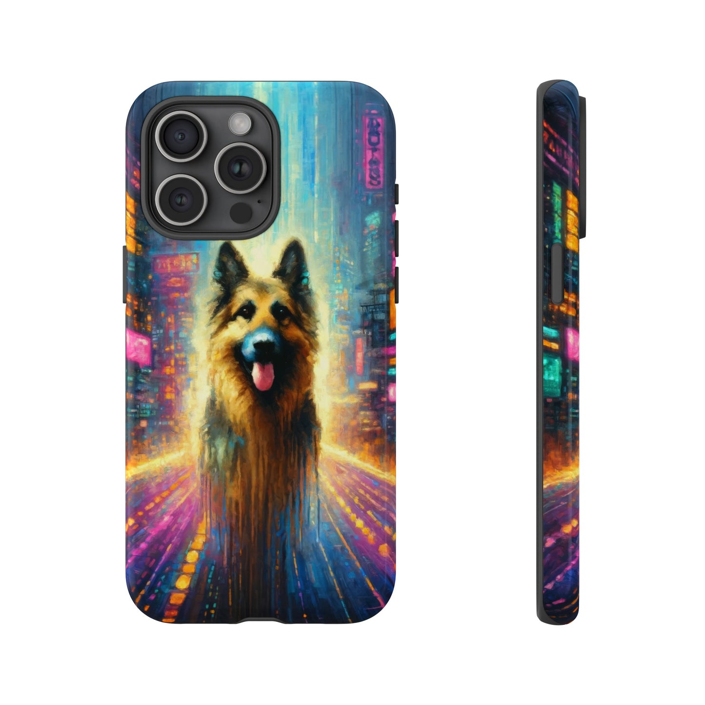 Impressionism meets cyberpunk German Shepherd Phone Case