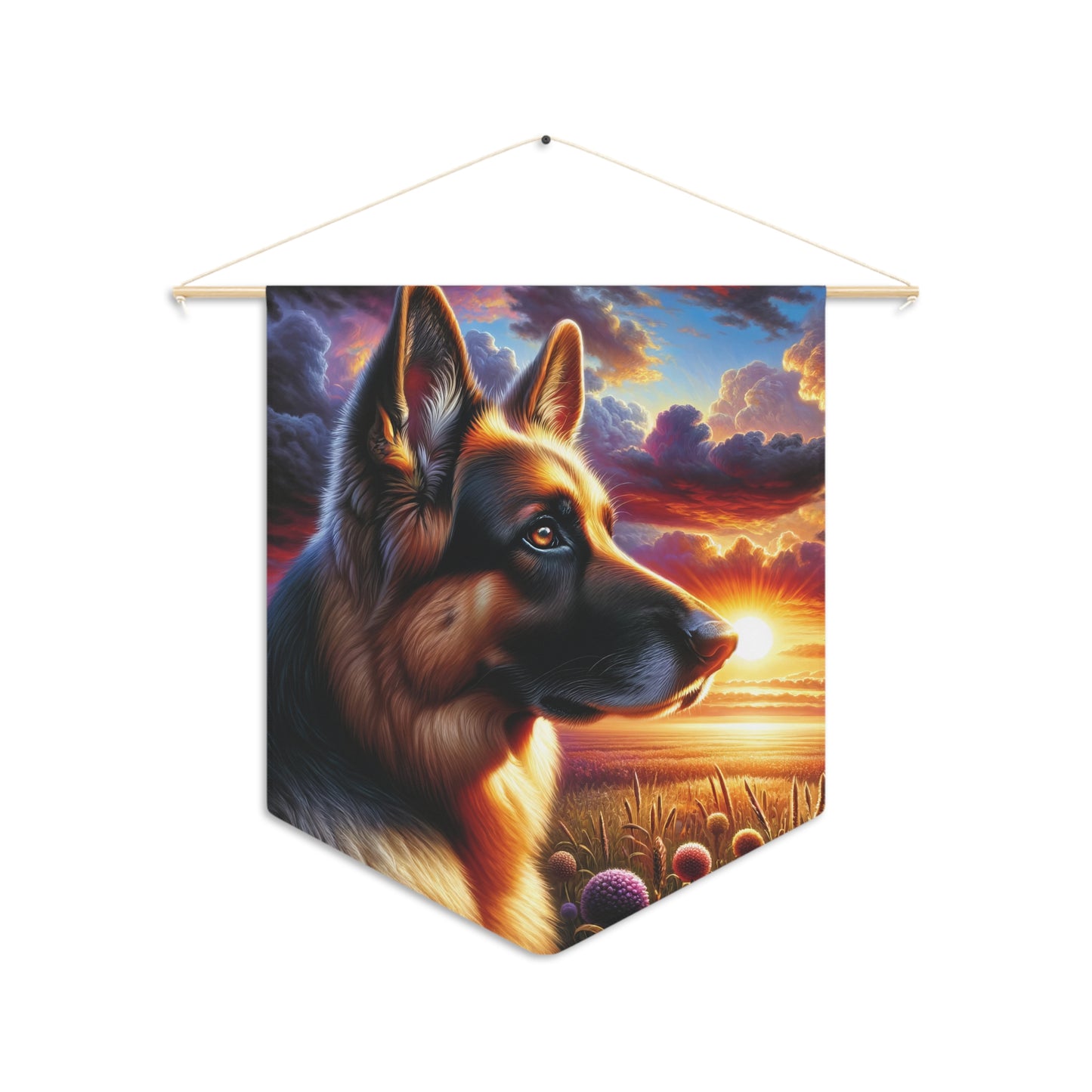 German Shepherd Watching a sunset Pennant