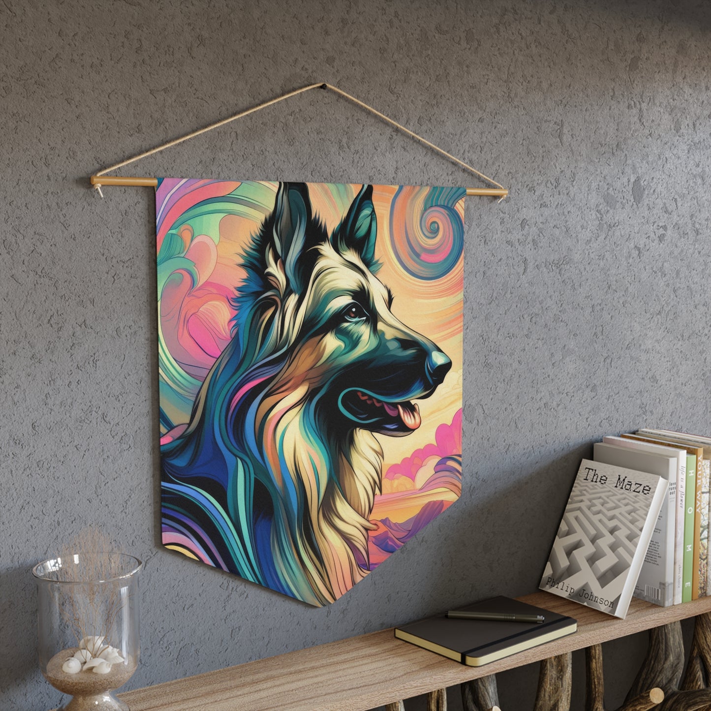 Art nouveau and vaporwave German Shepherd Pennant