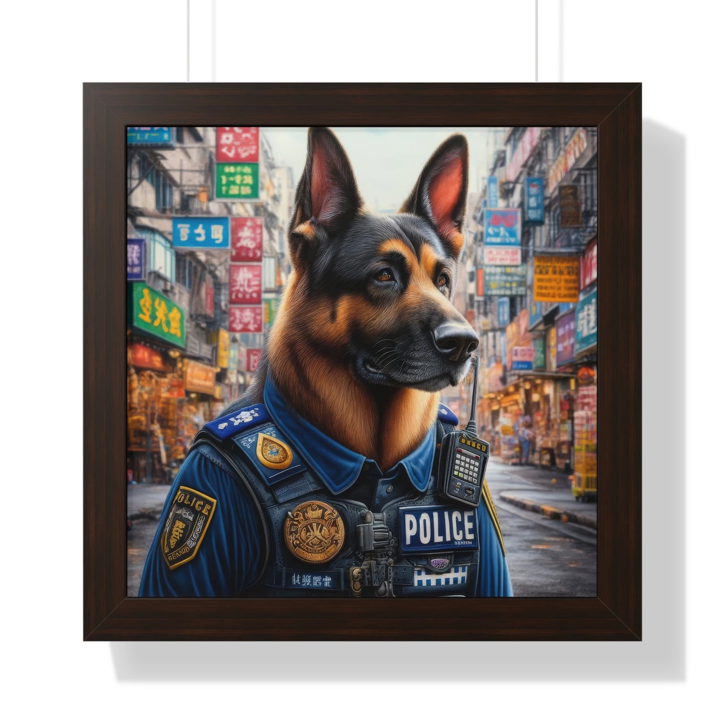 German Shepherd Police Officer Framed Poster Painting 16x16