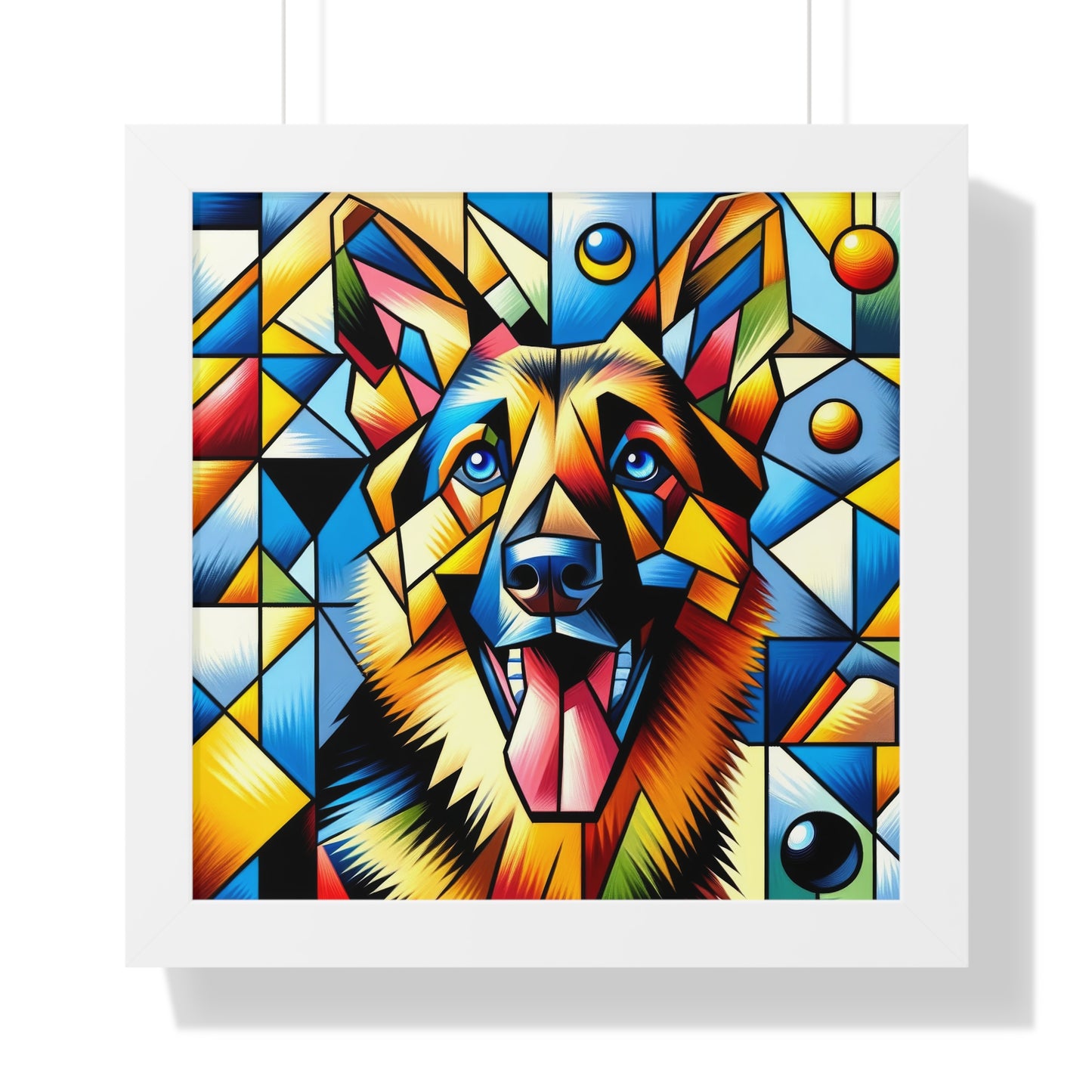 German Shepherd in Cubism Framed Poster Painting 16x16