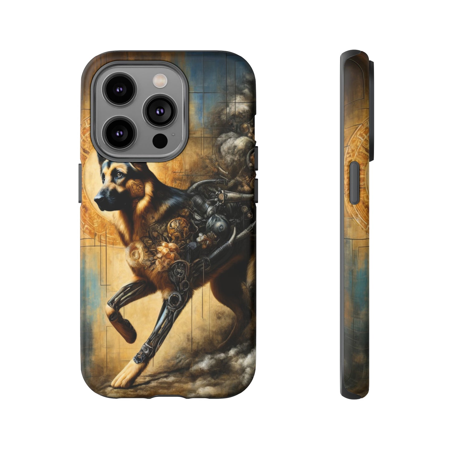 Byzantine, charcoal, and cybernetic German Shepherd Phone Case