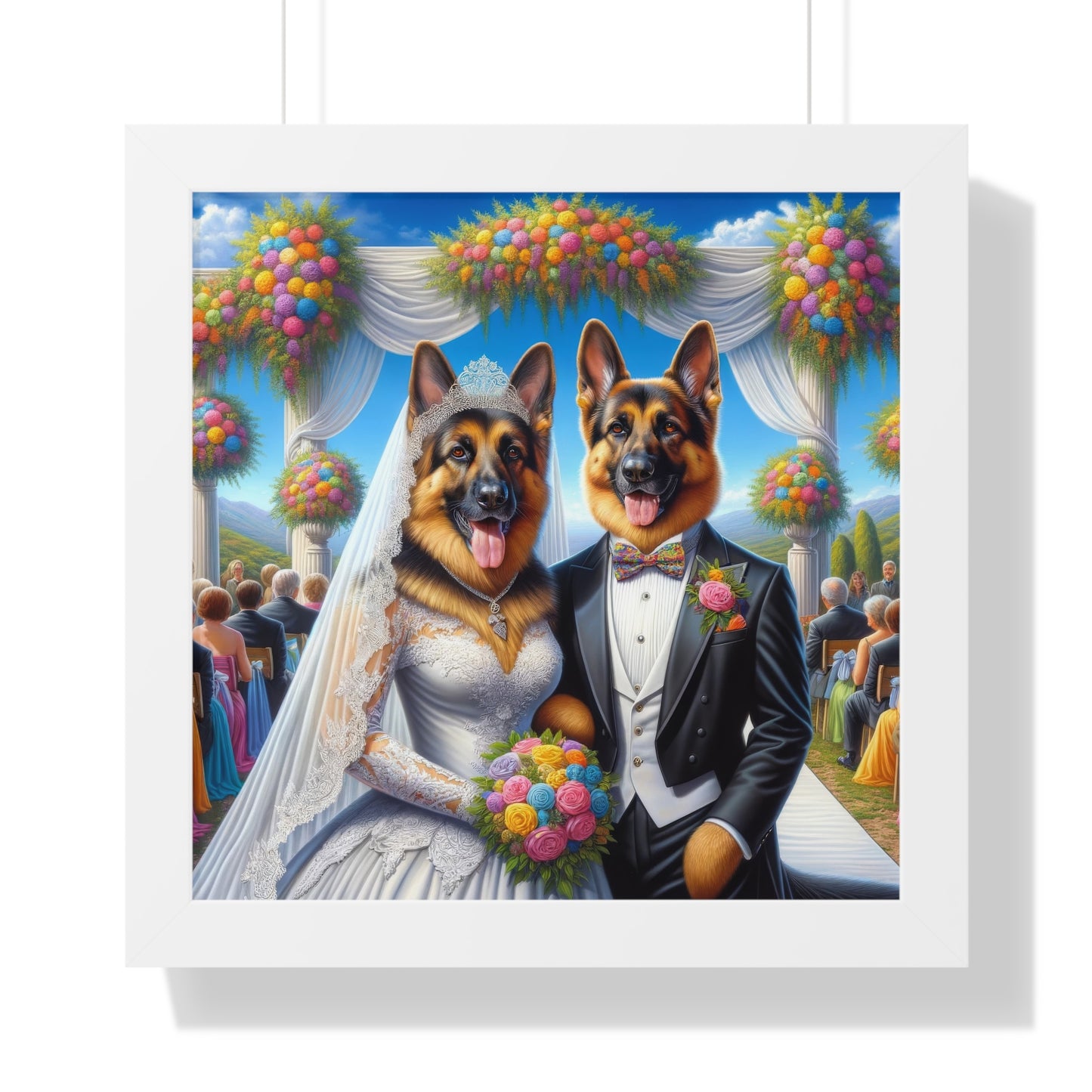 German Shepherds getting Married Framed Poster Painting 16x16