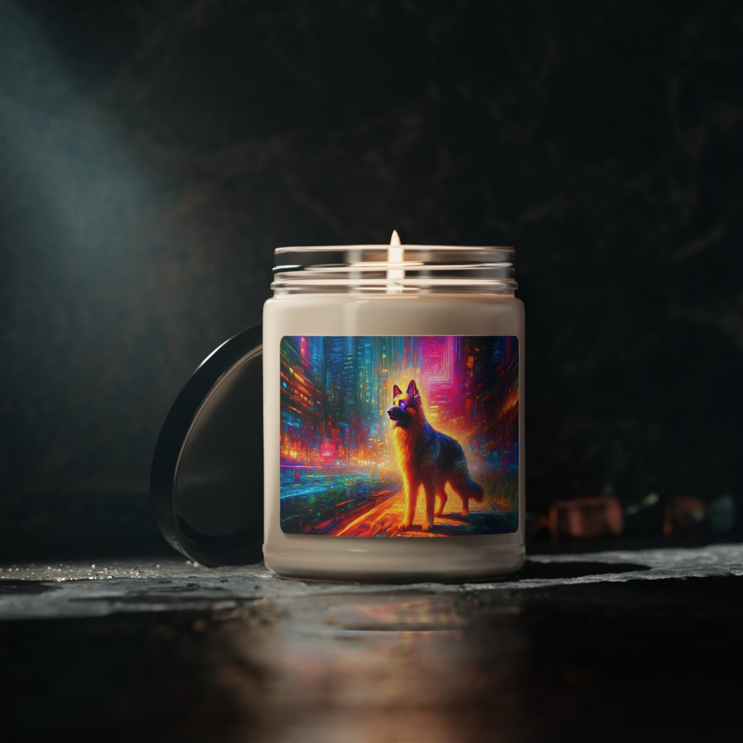 Neon light German Shepherd Scented Soy Candle, 9oz