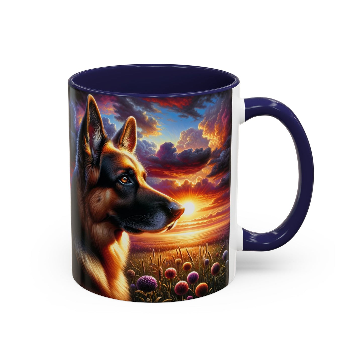 German Shepherd Watching a Sunset Coffee Mug