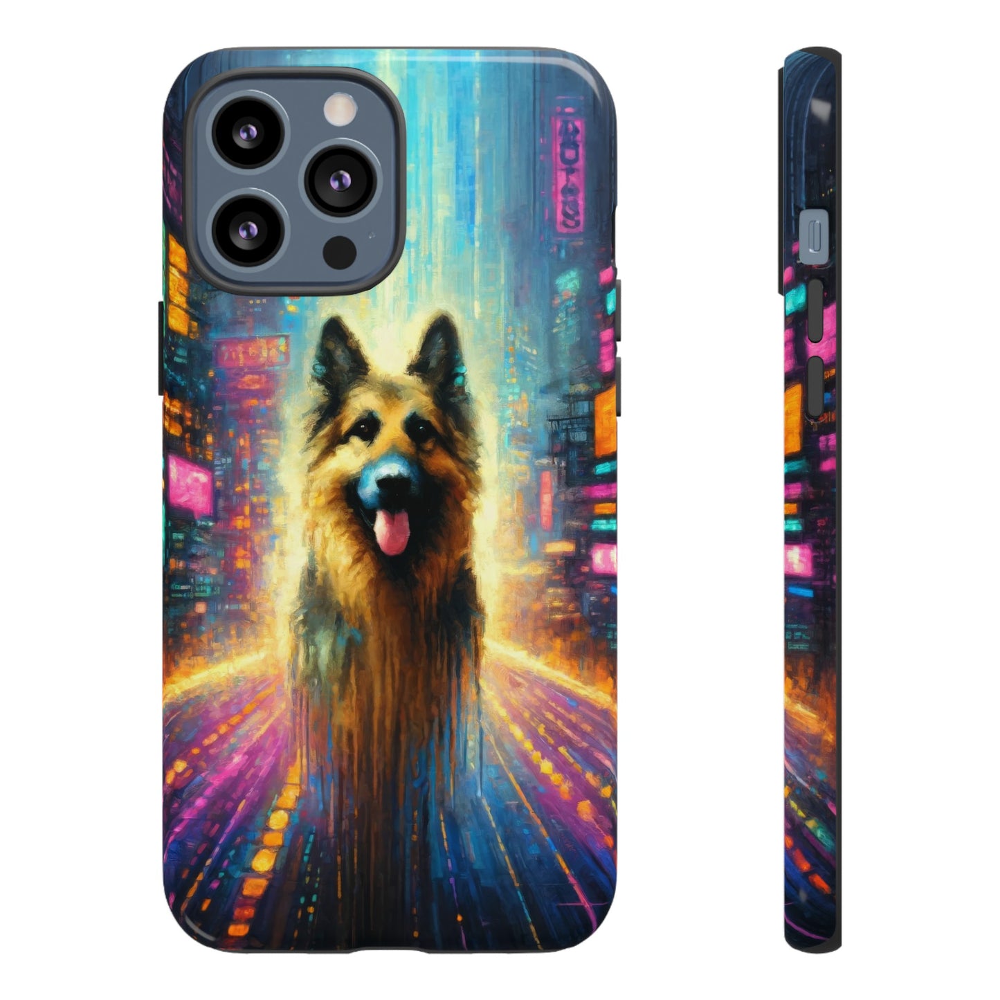 Impressionism meets cyberpunk German Shepherd Phone Case