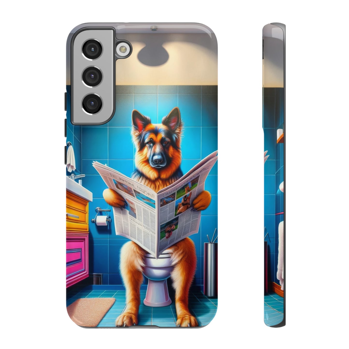 German Shepherd using a toilet Phone Case