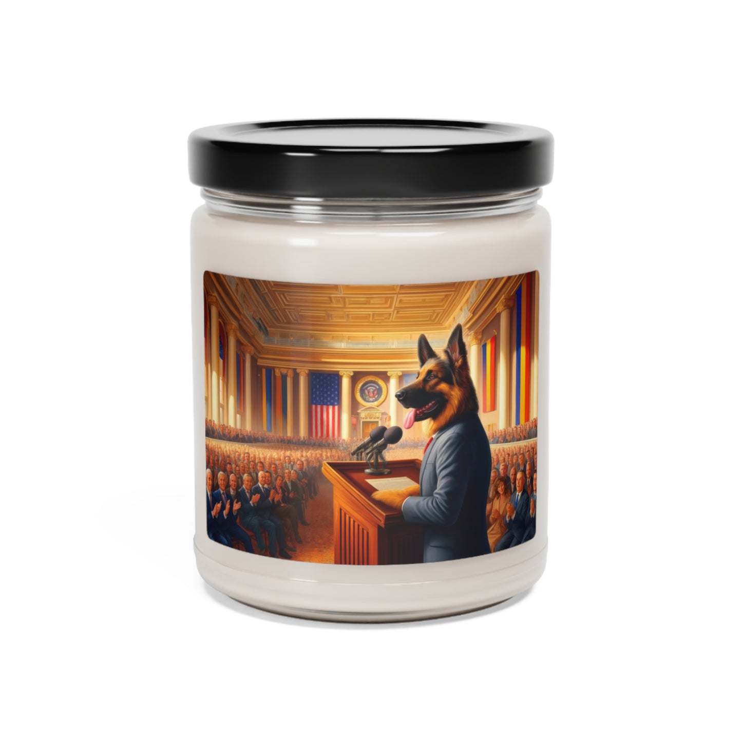 German Shepherd Giving a Speech Scented Soy Candle, 9oz