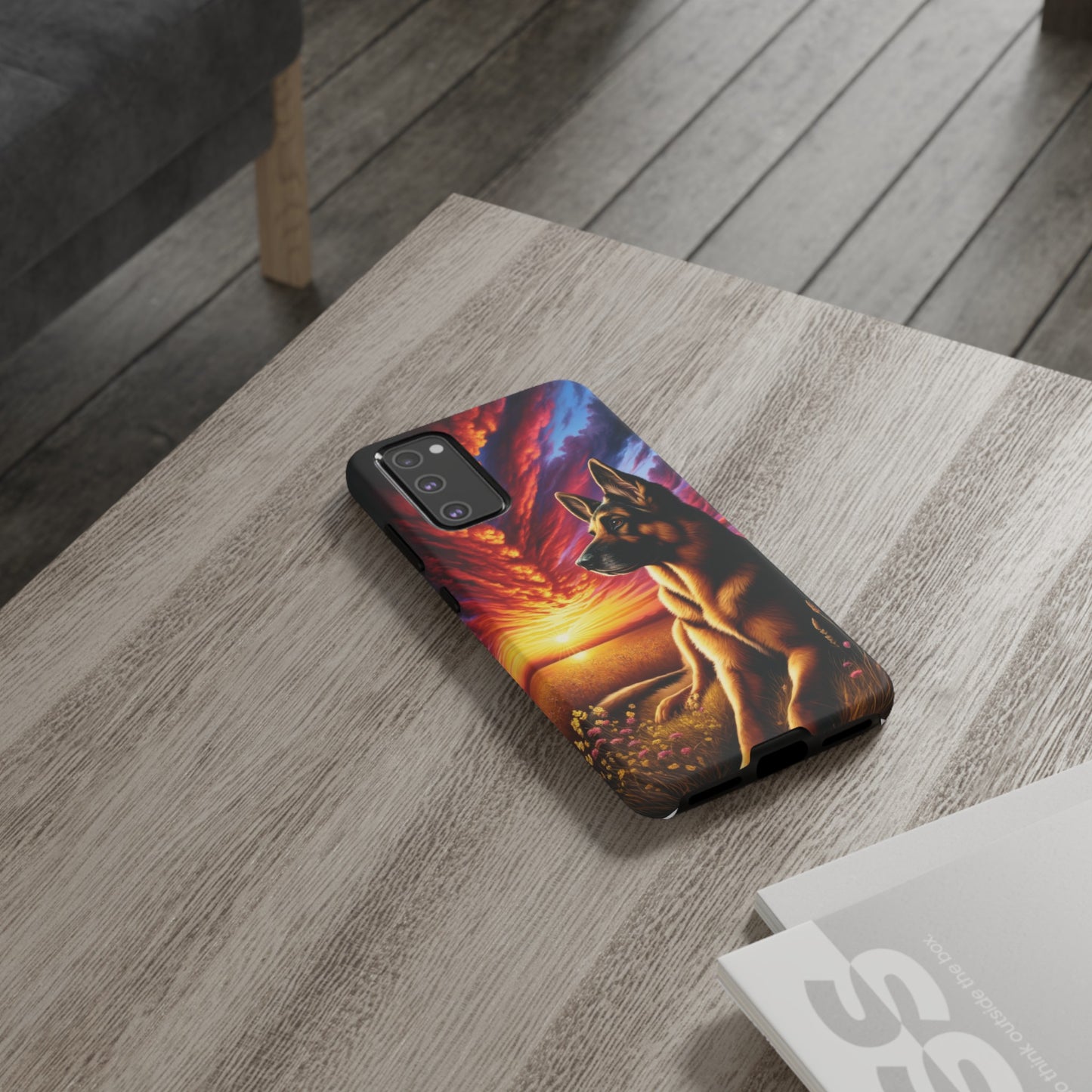 German Shepherd Watching a Sunset Phone Case