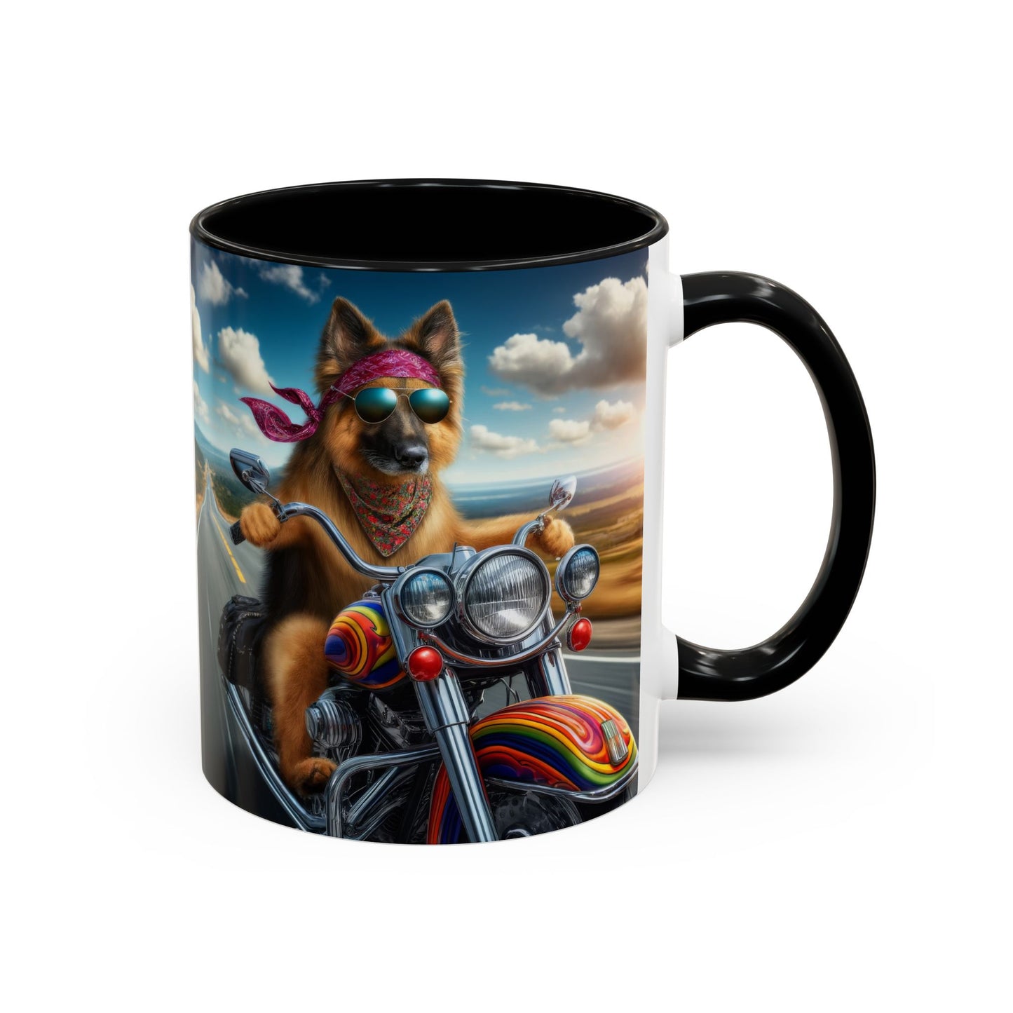 German Shepherd Riding a Motorcycle Coffee Mug